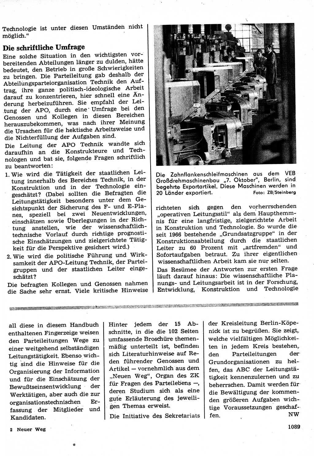 Neuer Weg (NW), Organ des Zentralkomitees (ZK) der SED (Sozialistische Einheitspartei Deutschlands) für Fragen des Parteilebens, 22. Jahrgang [Deutsche Demokratische Republik (DDR)] 1967, Seite 1089 (NW ZK SED DDR 1967, S. 1089)