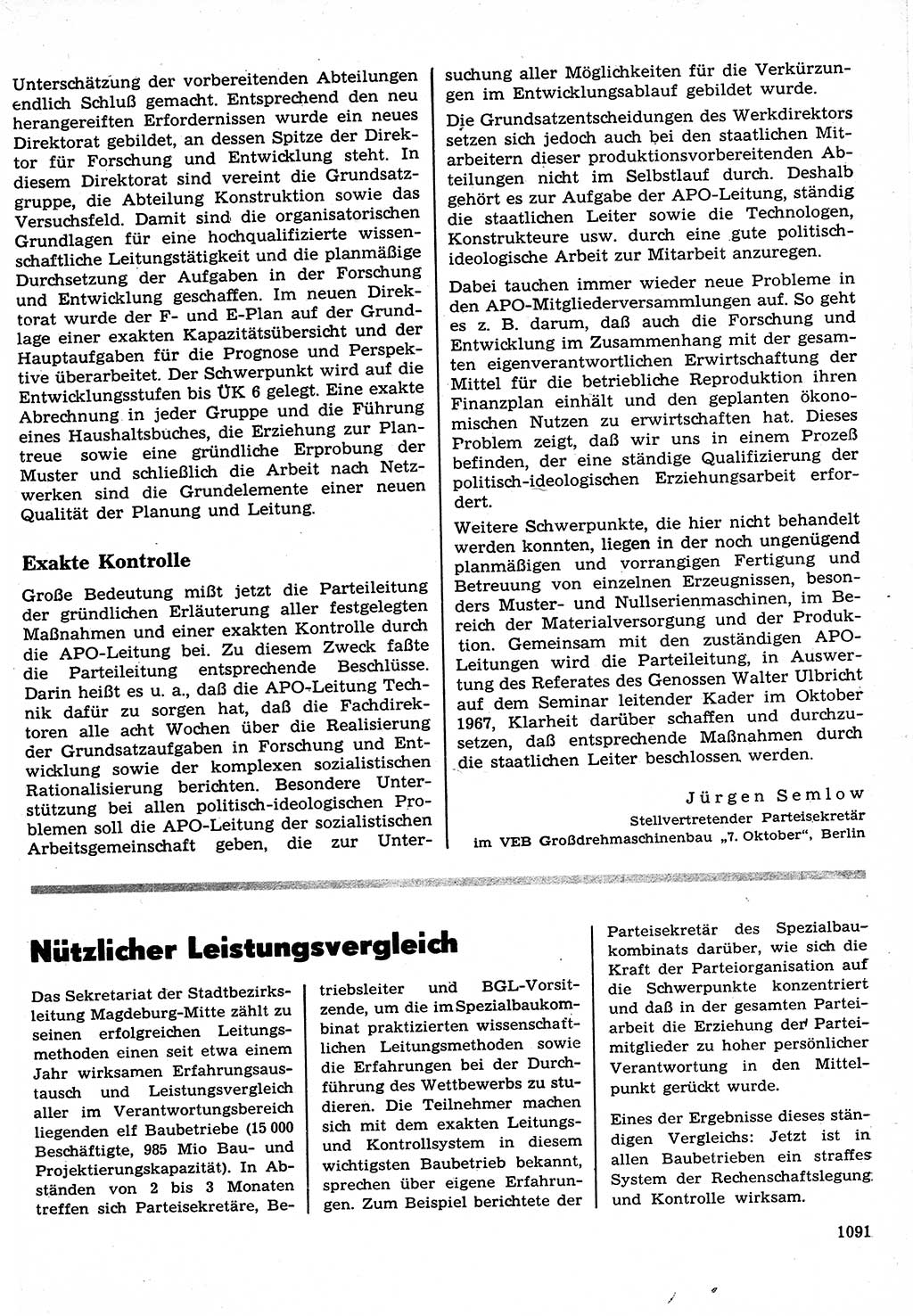 Neuer Weg (NW), Organ des Zentralkomitees (ZK) der SED (Sozialistische Einheitspartei Deutschlands) für Fragen des Parteilebens, 22. Jahrgang [Deutsche Demokratische Republik (DDR)] 1967, Seite 1091 (NW ZK SED DDR 1967, S. 1091)