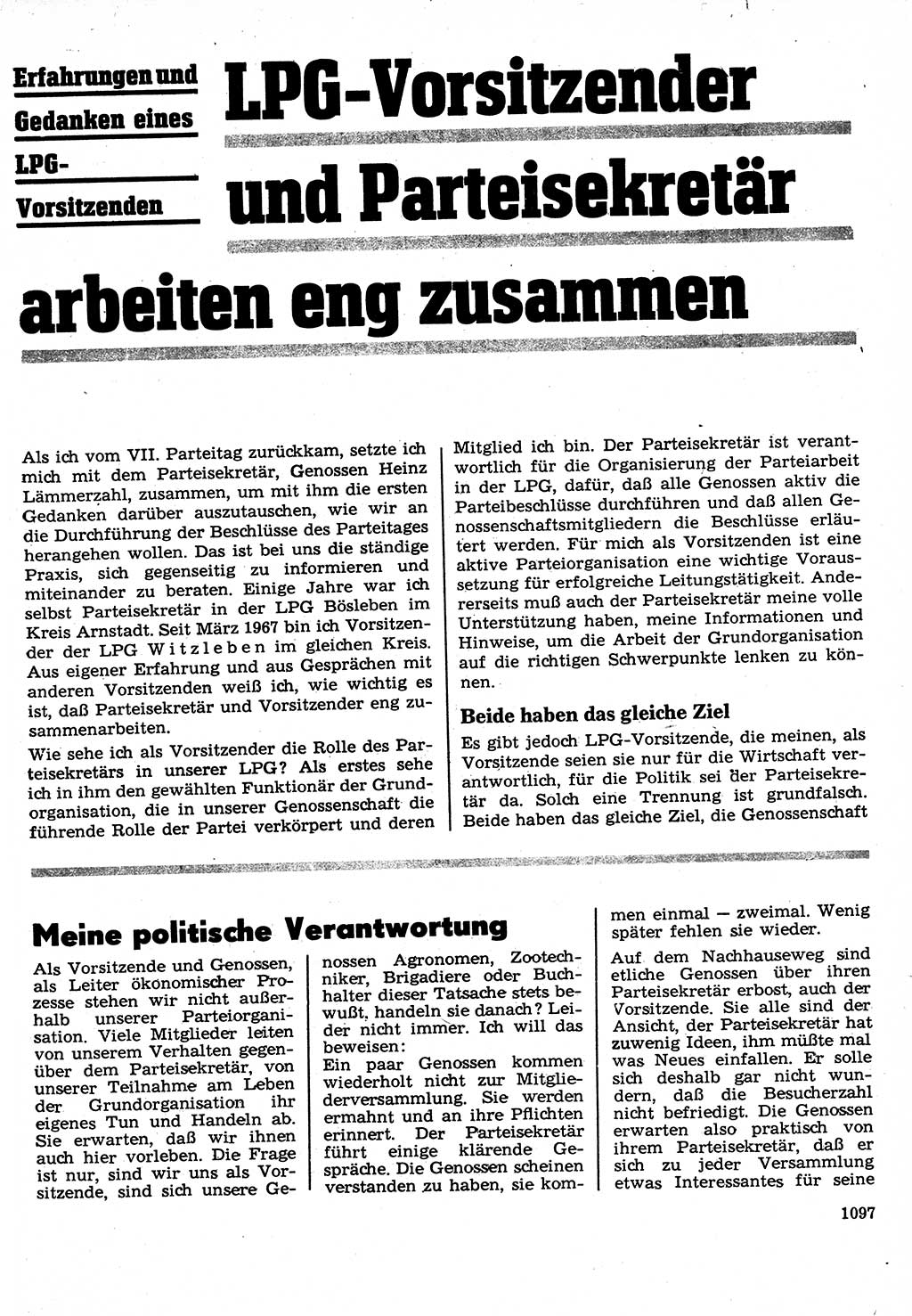 Neuer Weg (NW), Organ des Zentralkomitees (ZK) der SED (Sozialistische Einheitspartei Deutschlands) für Fragen des Parteilebens, 22. Jahrgang [Deutsche Demokratische Republik (DDR)] 1967, Seite 1097 (NW ZK SED DDR 1967, S. 1097)
