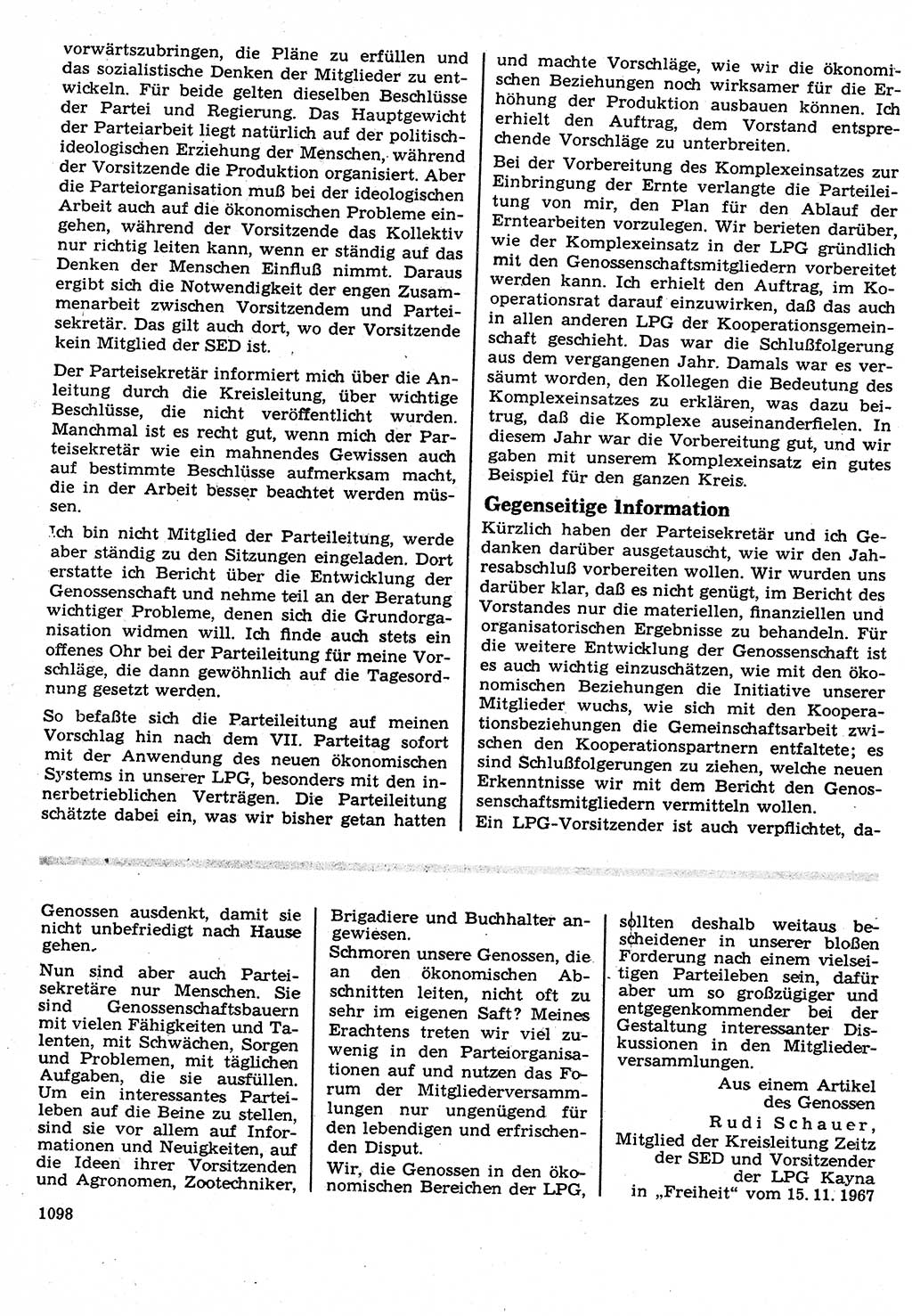 Neuer Weg (NW), Organ des Zentralkomitees (ZK) der SED (Sozialistische Einheitspartei Deutschlands) für Fragen des Parteilebens, 22. Jahrgang [Deutsche Demokratische Republik (DDR)] 1967, Seite 1098 (NW ZK SED DDR 1967, S. 1098)