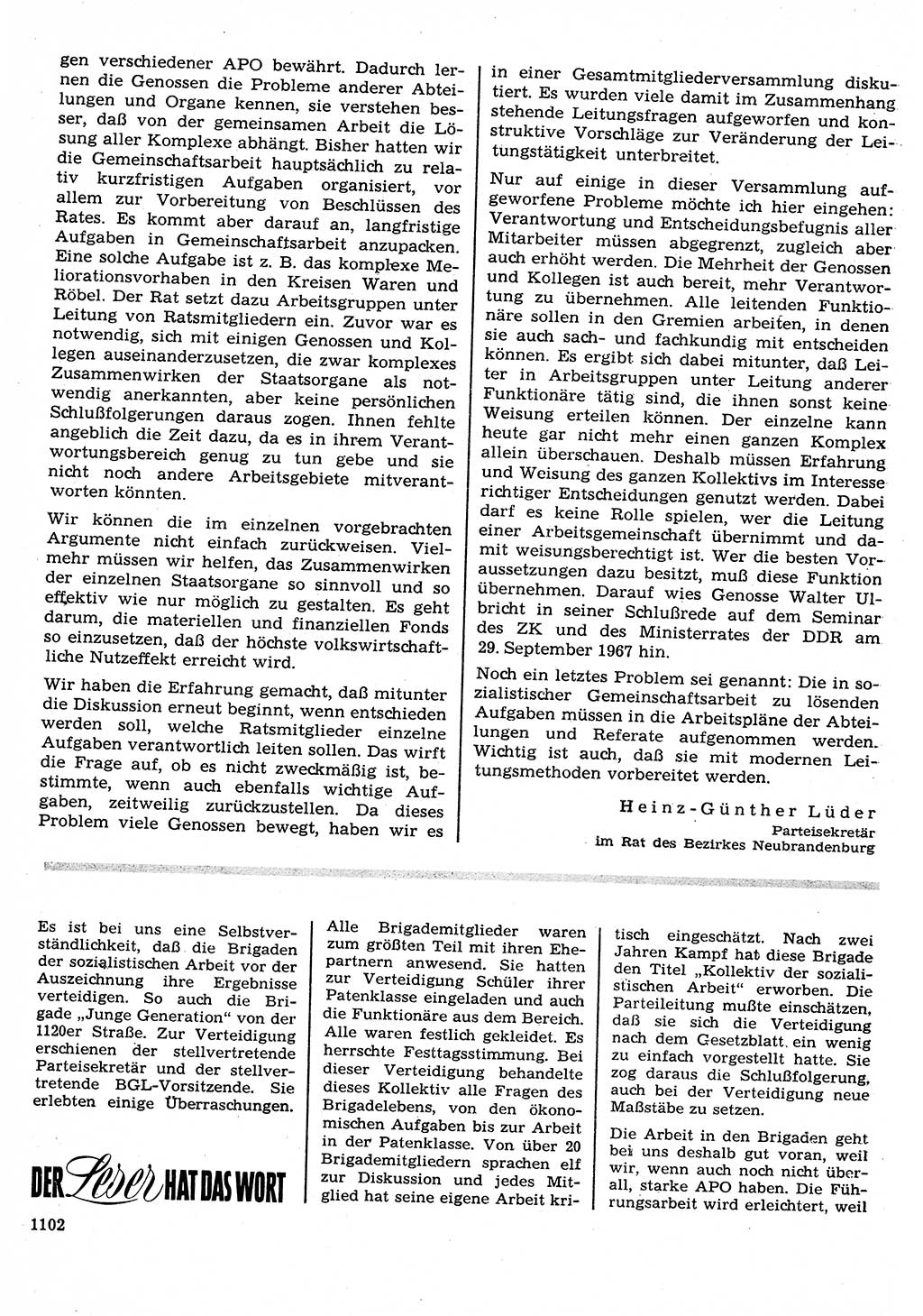 Neuer Weg (NW), Organ des Zentralkomitees (ZK) der SED (Sozialistische Einheitspartei Deutschlands) für Fragen des Parteilebens, 22. Jahrgang [Deutsche Demokratische Republik (DDR)] 1967, Seite 1102 (NW ZK SED DDR 1967, S. 1102)