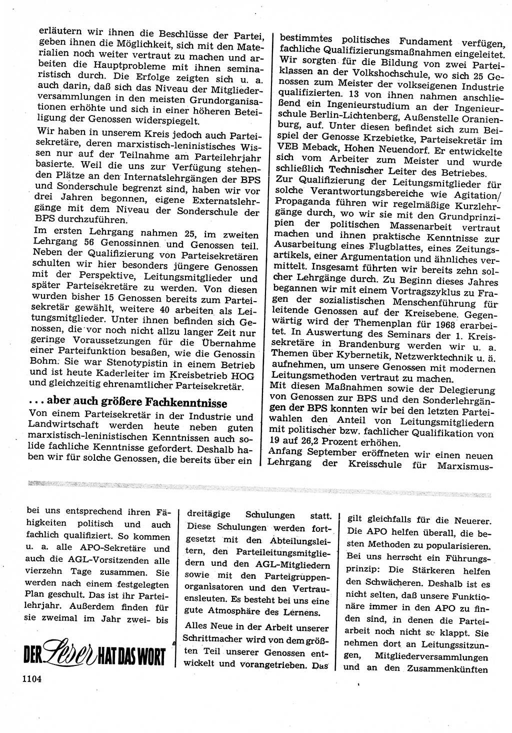 Neuer Weg (NW), Organ des Zentralkomitees (ZK) der SED (Sozialistische Einheitspartei Deutschlands) für Fragen des Parteilebens, 22. Jahrgang [Deutsche Demokratische Republik (DDR)] 1967, Seite 1104 (NW ZK SED DDR 1967, S. 1104)