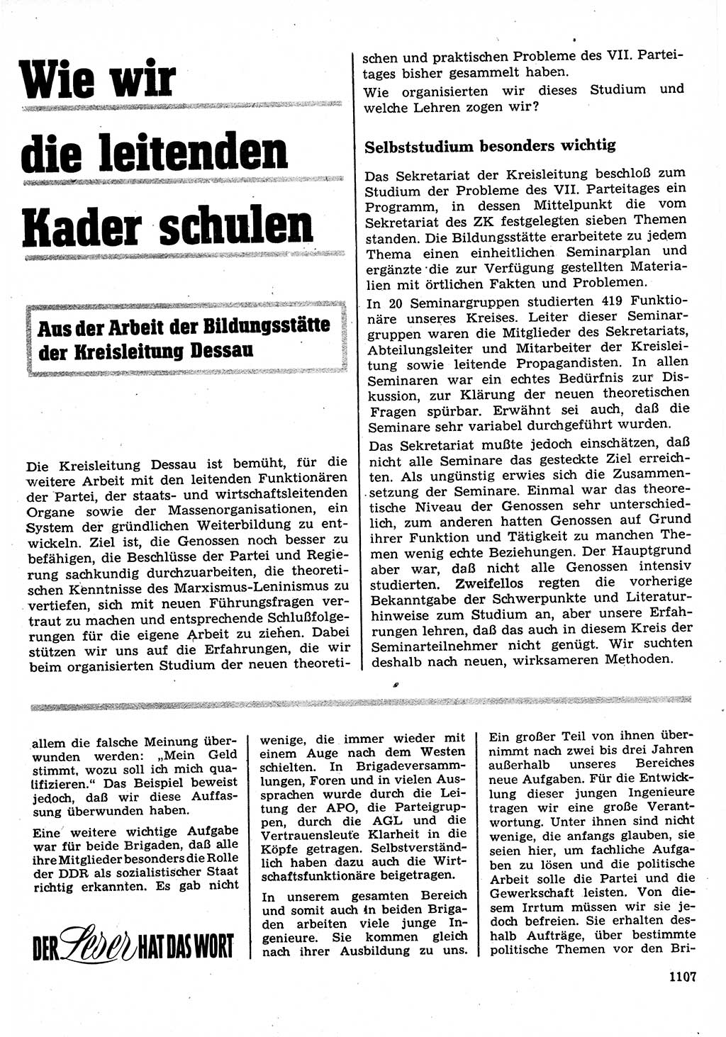 Neuer Weg (NW), Organ des Zentralkomitees (ZK) der SED (Sozialistische Einheitspartei Deutschlands) für Fragen des Parteilebens, 22. Jahrgang [Deutsche Demokratische Republik (DDR)] 1967, Seite 1107 (NW ZK SED DDR 1967, S. 1107)