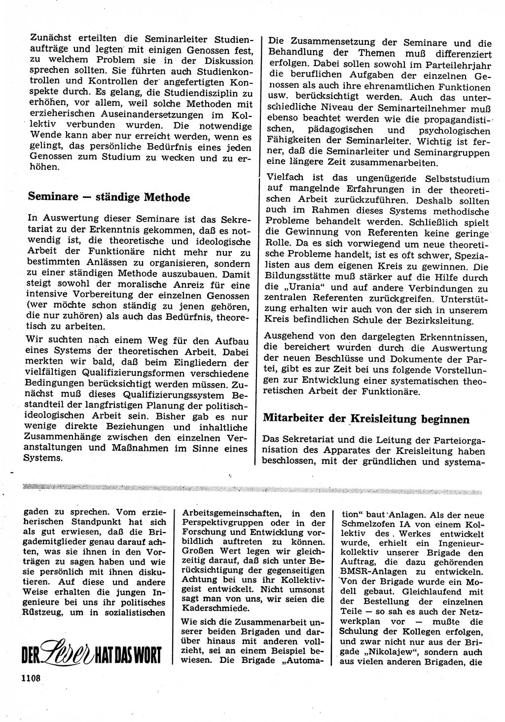 Neuer Weg (NW), Organ des Zentralkomitees (ZK) der SED (Sozialistische Einheitspartei Deutschlands) für Fragen des Parteilebens, 22. Jahrgang [Deutsche Demokratische Republik (DDR)] 1967, Seite 1108 (NW ZK SED DDR 1967, S. 1108)