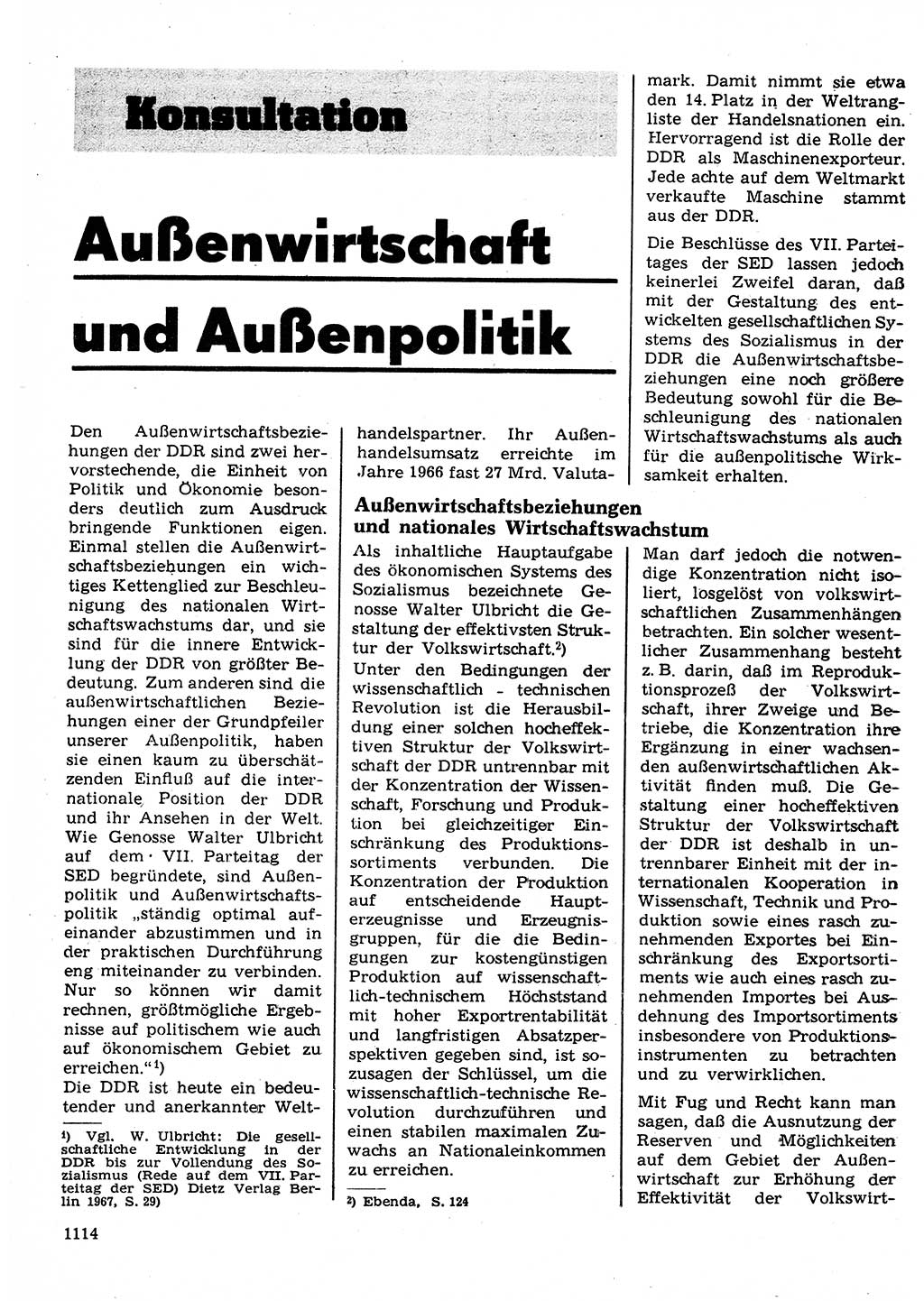 Neuer Weg (NW), Organ des Zentralkomitees (ZK) der SED (Sozialistische Einheitspartei Deutschlands) für Fragen des Parteilebens, 22. Jahrgang [Deutsche Demokratische Republik (DDR)] 1967, Seite 1114 (NW ZK SED DDR 1967, S. 1114)