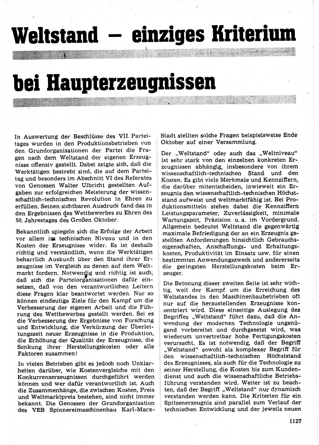 Neuer Weg (NW), Organ des Zentralkomitees (ZK) der SED (Sozialistische Einheitspartei Deutschlands) für Fragen des Parteilebens, 22. Jahrgang [Deutsche Demokratische Republik (DDR)] 1967, Seite 1127 (NW ZK SED DDR 1967, S. 1127)