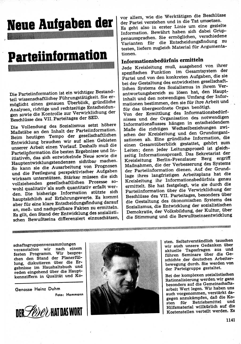 Neuer Weg (NW), Organ des Zentralkomitees (ZK) der SED (Sozialistische Einheitspartei Deutschlands) für Fragen des Parteilebens, 22. Jahrgang [Deutsche Demokratische Republik (DDR)] 1967, Seite 1141 (NW ZK SED DDR 1967, S. 1141)