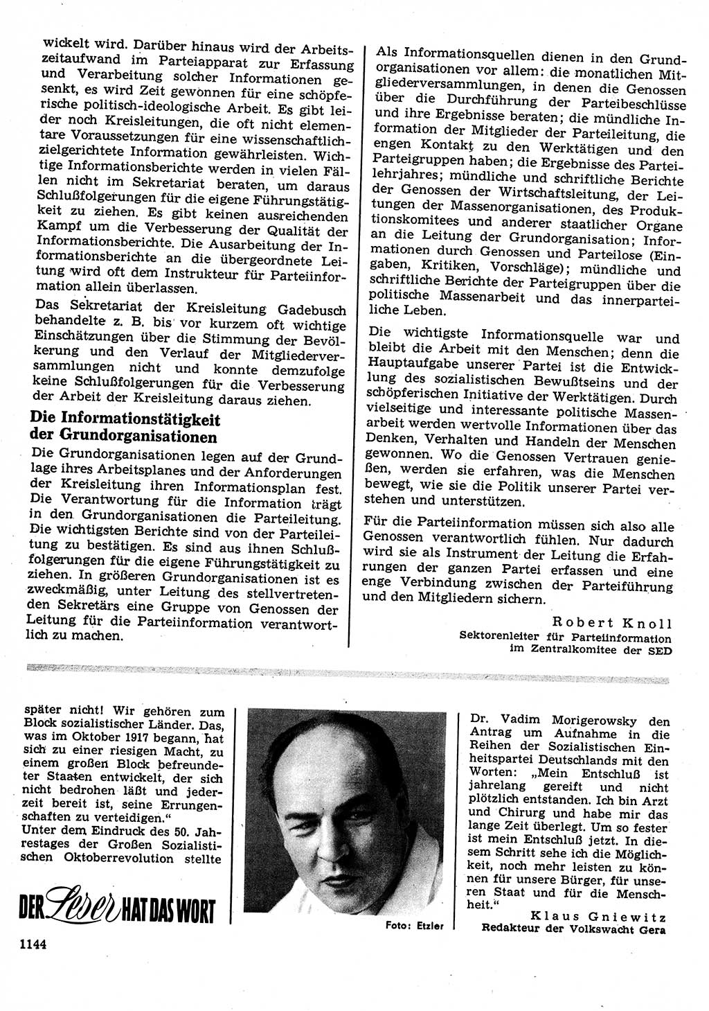 Neuer Weg (NW), Organ des Zentralkomitees (ZK) der SED (Sozialistische Einheitspartei Deutschlands) für Fragen des Parteilebens, 22. Jahrgang [Deutsche Demokratische Republik (DDR)] 1967, Seite 1144 (NW ZK SED DDR 1967, S. 1144)