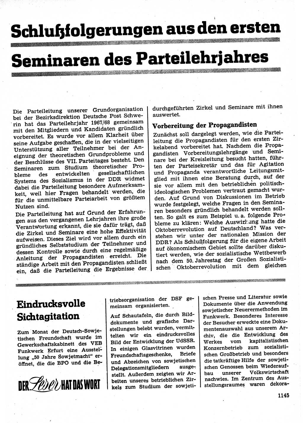 Neuer Weg (NW), Organ des Zentralkomitees (ZK) der SED (Sozialistische Einheitspartei Deutschlands) für Fragen des Parteilebens, 22. Jahrgang [Deutsche Demokratische Republik (DDR)] 1967, Seite 1145 (NW ZK SED DDR 1967, S. 1145)