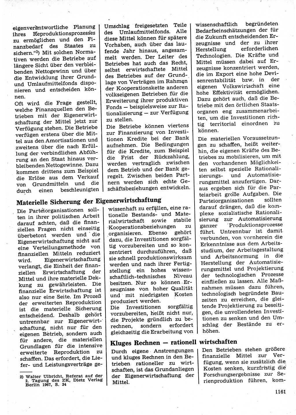 Neuer Weg (NW), Organ des Zentralkomitees (ZK) der SED (Sozialistische Einheitspartei Deutschlands) für Fragen des Parteilebens, 22. Jahrgang [Deutsche Demokratische Republik (DDR)] 1967, Seite 1161 (NW ZK SED DDR 1967, S. 1161)