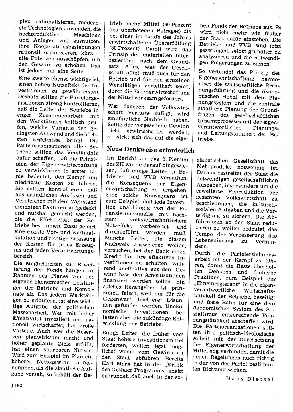 Neuer Weg (NW), Organ des Zentralkomitees (ZK) der SED (Sozialistische Einheitspartei Deutschlands) für Fragen des Parteilebens, 22. Jahrgang [Deutsche Demokratische Republik (DDR)] 1967, Seite 1162 (NW ZK SED DDR 1967, S. 1162)