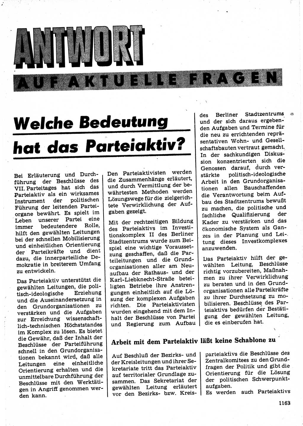 Neuer Weg (NW), Organ des Zentralkomitees (ZK) der SED (Sozialistische Einheitspartei Deutschlands) für Fragen des Parteilebens, 22. Jahrgang [Deutsche Demokratische Republik (DDR)] 1967, Seite 1163 (NW ZK SED DDR 1967, S. 1163)