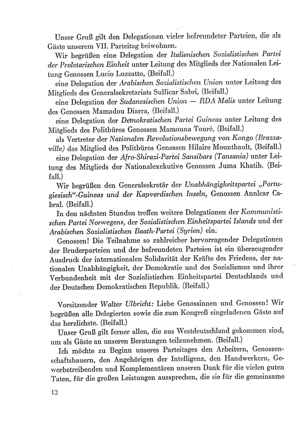Protokoll der Verhandlungen des Ⅶ. Parteitages der Sozialistischen Einheitspartei Deutschlands (SED) [Deutsche Demokratische Republik (DDR)] 1967, Band Ⅰ, Seite 12 (Prot. Verh. Ⅶ. PT SED DDR 1967, Bd. Ⅰ, S. 12)