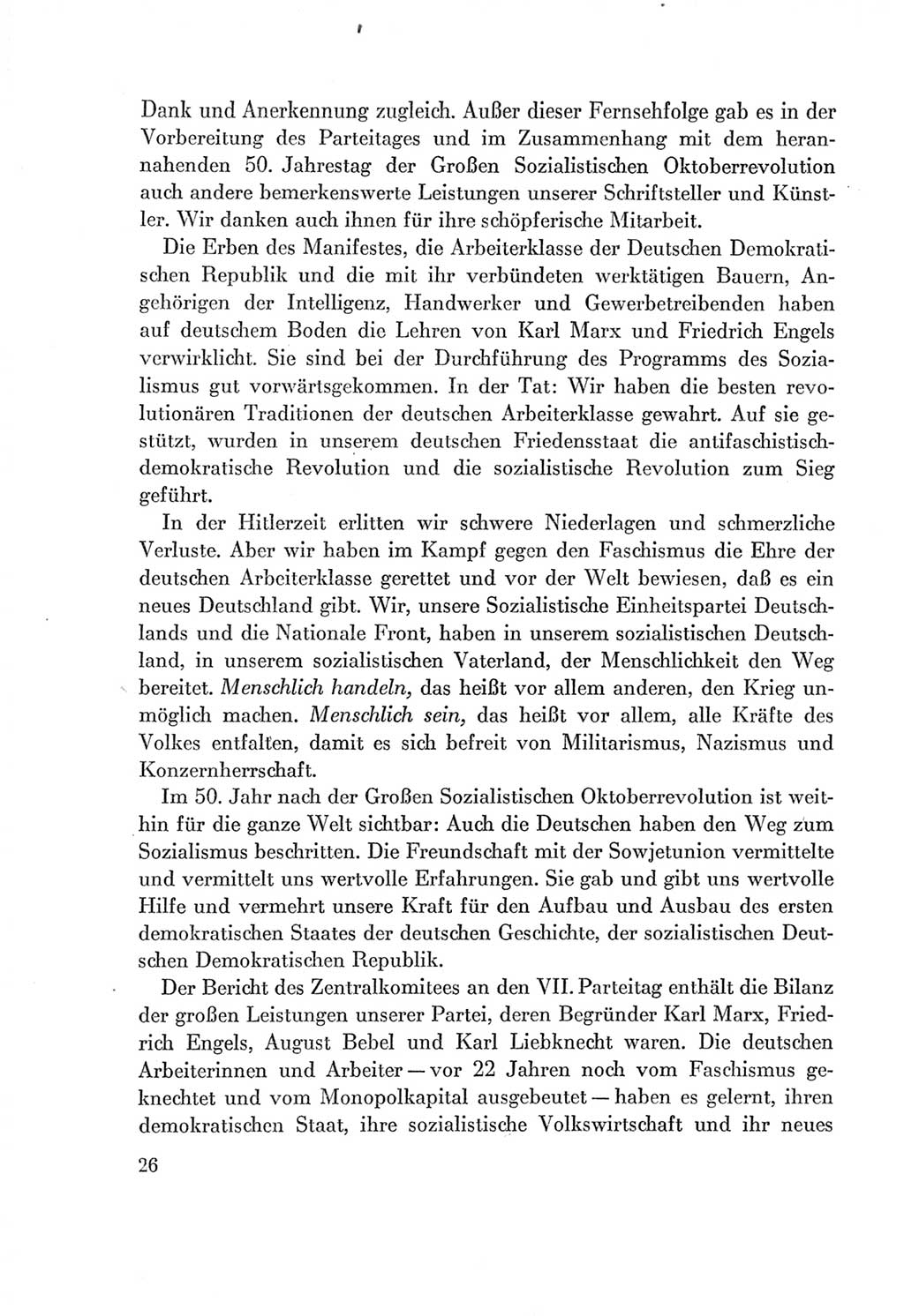Protokoll der Verhandlungen des Ⅶ. Parteitages der Sozialistischen Einheitspartei Deutschlands (SED) [Deutsche Demokratische Republik (DDR)] 1967, Band Ⅰ, Seite 26 (Prot. Verh. Ⅶ. PT SED DDR 1967, Bd. Ⅰ, S. 26)