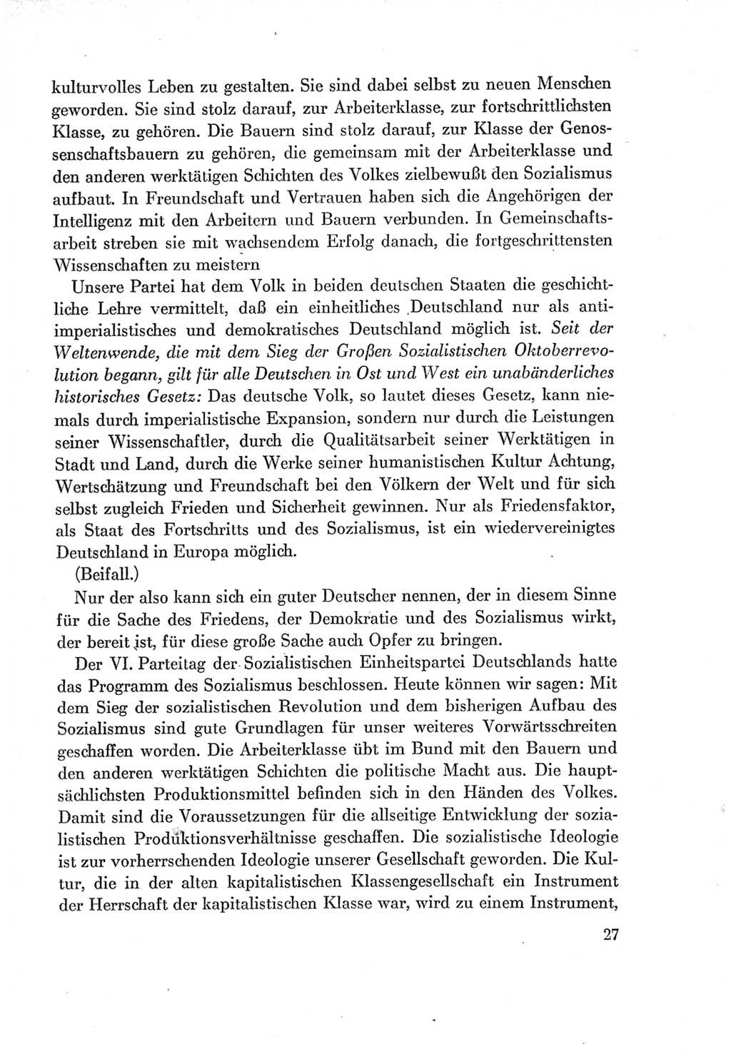 Protokoll der Verhandlungen des Ⅶ. Parteitages der Sozialistischen Einheitspartei Deutschlands (SED) [Deutsche Demokratische Republik (DDR)] 1967, Band Ⅰ, Seite 27 (Prot. Verh. Ⅶ. PT SED DDR 1967, Bd. Ⅰ, S. 27)