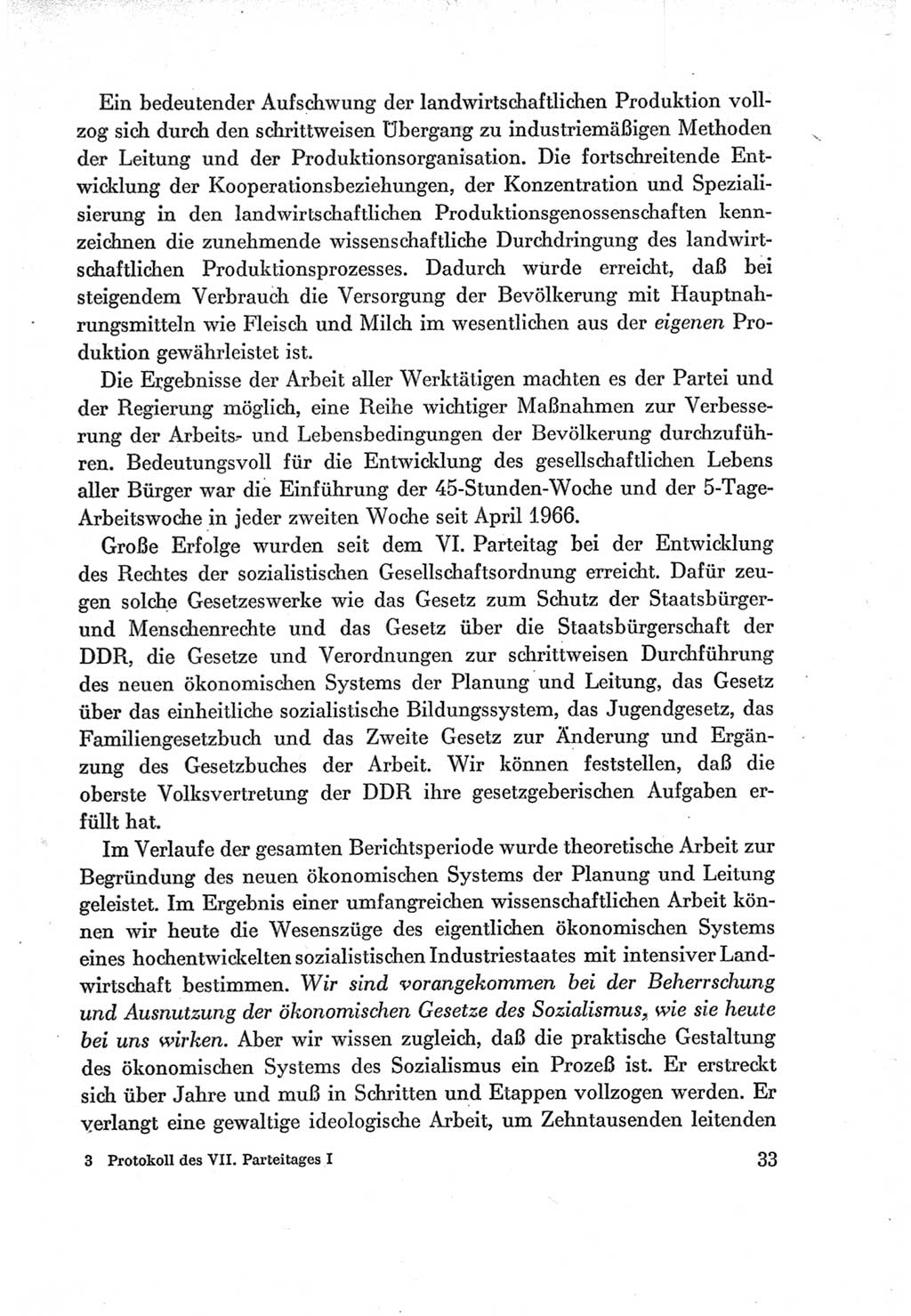 Protokoll der Verhandlungen des Ⅶ. Parteitages der Sozialistischen Einheitspartei Deutschlands (SED) [Deutsche Demokratische Republik (DDR)] 1967, Band Ⅰ, Seite 33 (Prot. Verh. Ⅶ. PT SED DDR 1967, Bd. Ⅰ, S. 33)