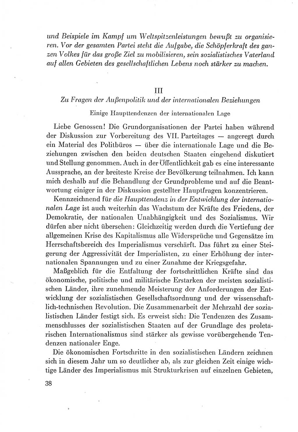 Protokoll der Verhandlungen des Ⅶ. Parteitages der Sozialistischen Einheitspartei Deutschlands (SED) [Deutsche Demokratische Republik (DDR)] 1967, Band Ⅰ, Seite 38 (Prot. Verh. Ⅶ. PT SED DDR 1967, Bd. Ⅰ, S. 38)