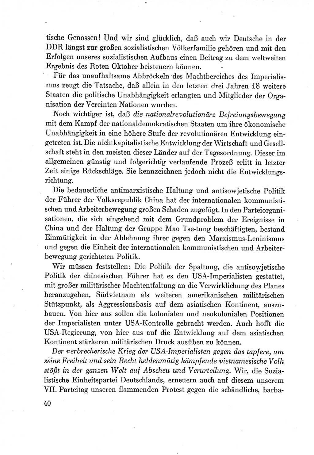 Protokoll der Verhandlungen des Ⅶ. Parteitages der Sozialistischen Einheitspartei Deutschlands (SED) [Deutsche Demokratische Republik (DDR)] 1967, Band Ⅰ, Seite 40 (Prot. Verh. Ⅶ. PT SED DDR 1967, Bd. Ⅰ, S. 40)