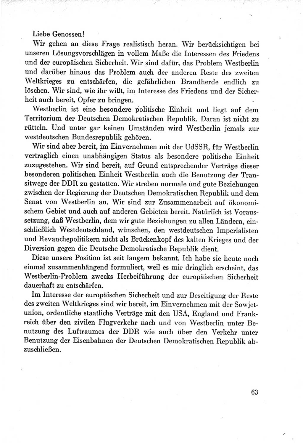 Protokoll der Verhandlungen des Ⅶ. Parteitages der Sozialistischen Einheitspartei Deutschlands (SED) [Deutsche Demokratische Republik (DDR)] 1967, Band Ⅰ, Seite 63 (Prot. Verh. Ⅶ. PT SED DDR 1967, Bd. Ⅰ, S. 63)