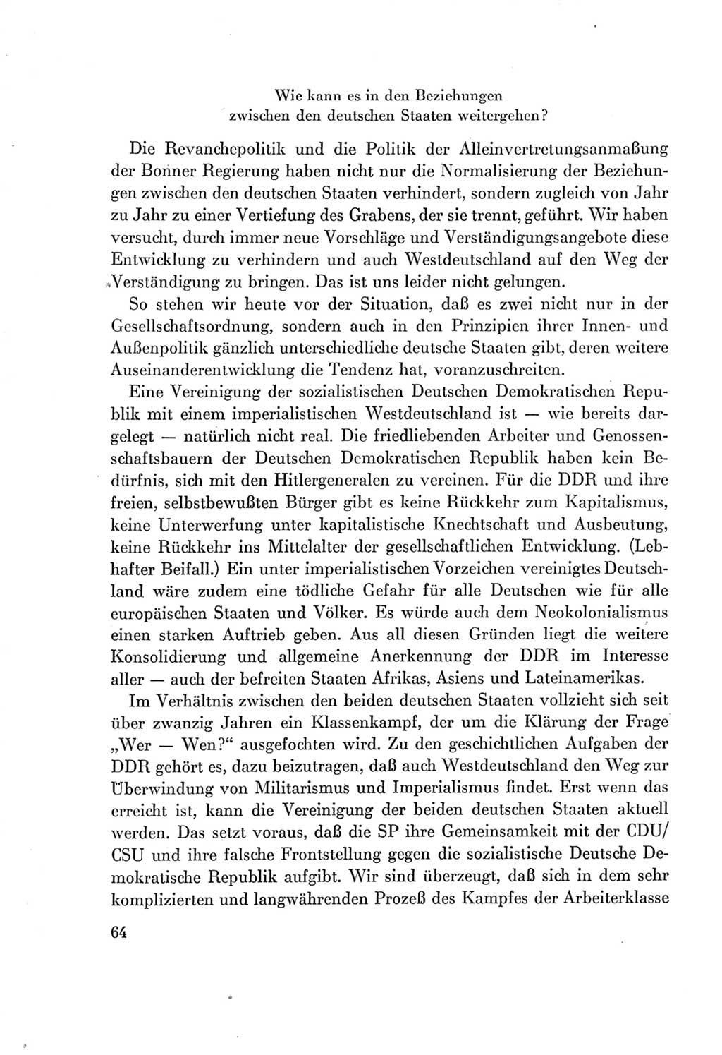 Protokoll der Verhandlungen des Ⅶ. Parteitages der Sozialistischen Einheitspartei Deutschlands (SED) [Deutsche Demokratische Republik (DDR)] 1967, Band Ⅰ, Seite 64 (Prot. Verh. Ⅶ. PT SED DDR 1967, Bd. Ⅰ, S. 64)