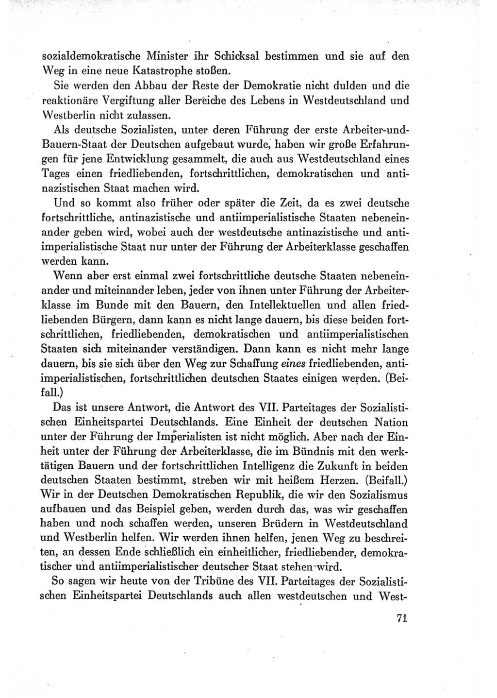 Protokoll der Verhandlungen des Ⅶ. Parteitages der Sozialistischen Einheitspartei Deutschlands (SED) [Deutsche Demokratische Republik (DDR)] 1967, Band Ⅰ, Seite 71 (Prot. Verh. Ⅶ. PT SED DDR 1967, Bd. Ⅰ, S. 71)