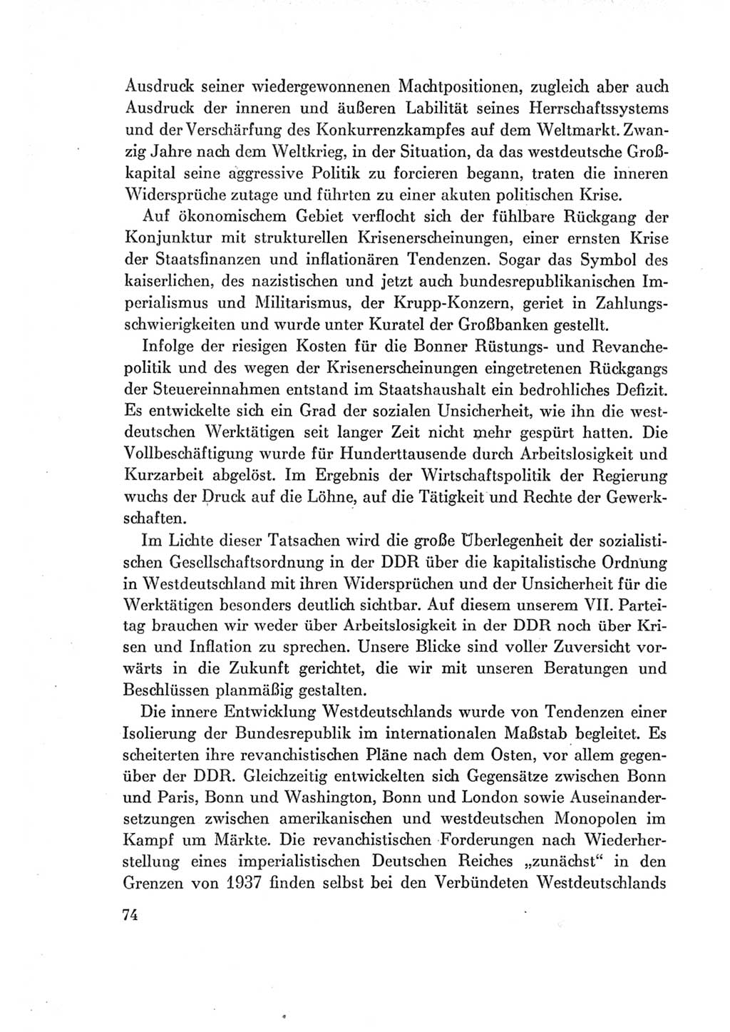 Protokoll der Verhandlungen des Ⅶ. Parteitages der Sozialistischen Einheitspartei Deutschlands (SED) [Deutsche Demokratische Republik (DDR)] 1967, Band Ⅰ, Seite 74 (Prot. Verh. Ⅶ. PT SED DDR 1967, Bd. Ⅰ, S. 74)