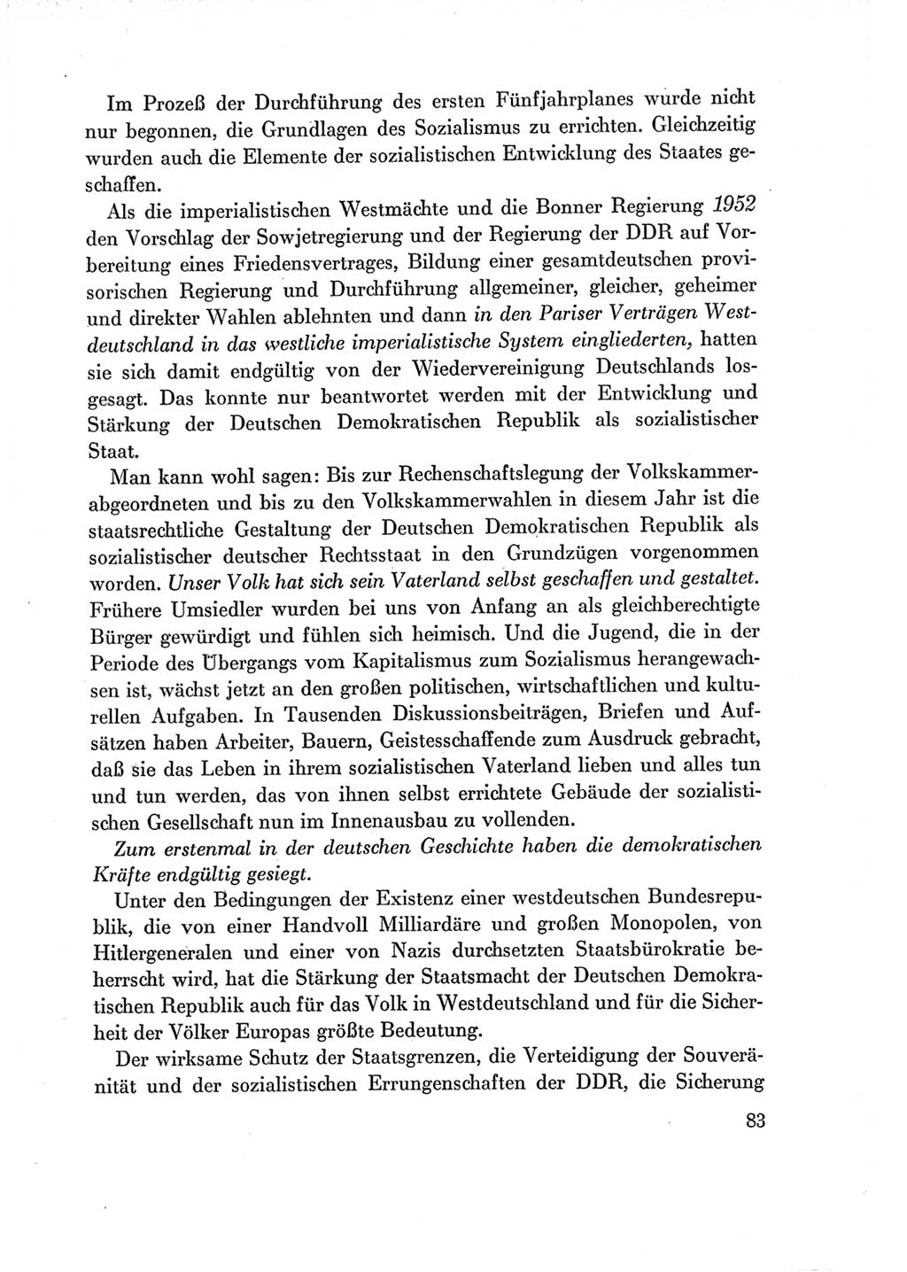 Protokoll der Verhandlungen des Ⅶ. Parteitages der Sozialistischen Einheitspartei Deutschlands (SED) [Deutsche Demokratische Republik (DDR)] 1967, Band Ⅰ, Seite 83 (Prot. Verh. Ⅶ. PT SED DDR 1967, Bd. Ⅰ, S. 83)