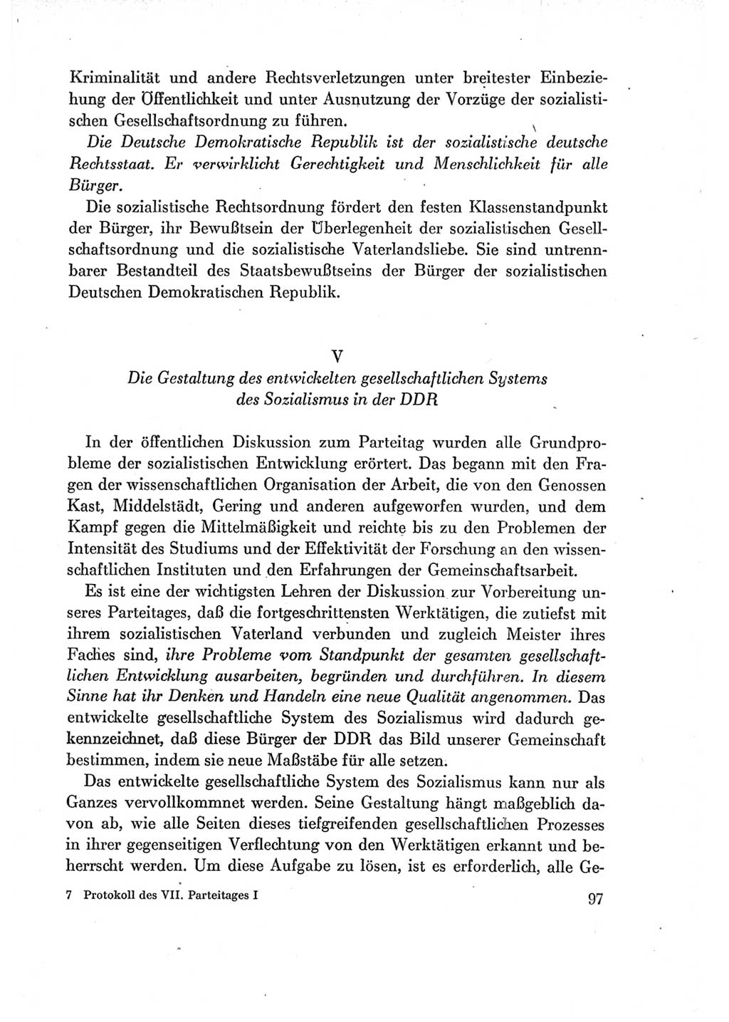 Protokoll der Verhandlungen des Ⅶ. Parteitages der Sozialistischen Einheitspartei Deutschlands (SED) [Deutsche Demokratische Republik (DDR)] 1967, Band Ⅰ, Seite 97 (Prot. Verh. Ⅶ. PT SED DDR 1967, Bd. Ⅰ, S. 97)