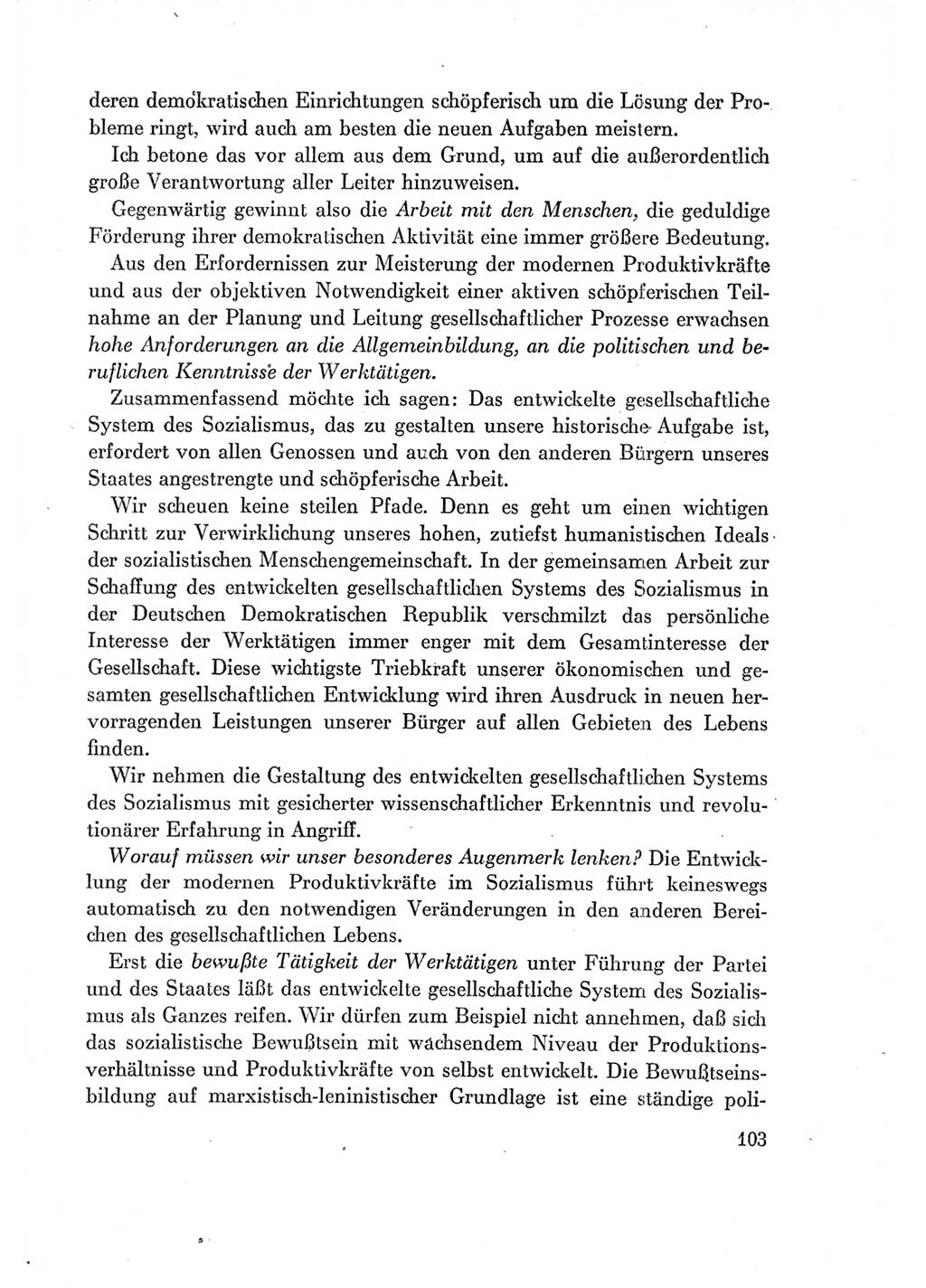 Protokoll der Verhandlungen des Ⅶ. Parteitages der Sozialistischen Einheitspartei Deutschlands (SED) [Deutsche Demokratische Republik (DDR)] 1967, Band Ⅰ, Seite 103 (Prot. Verh. Ⅶ. PT SED DDR 1967, Bd. Ⅰ, S. 103)