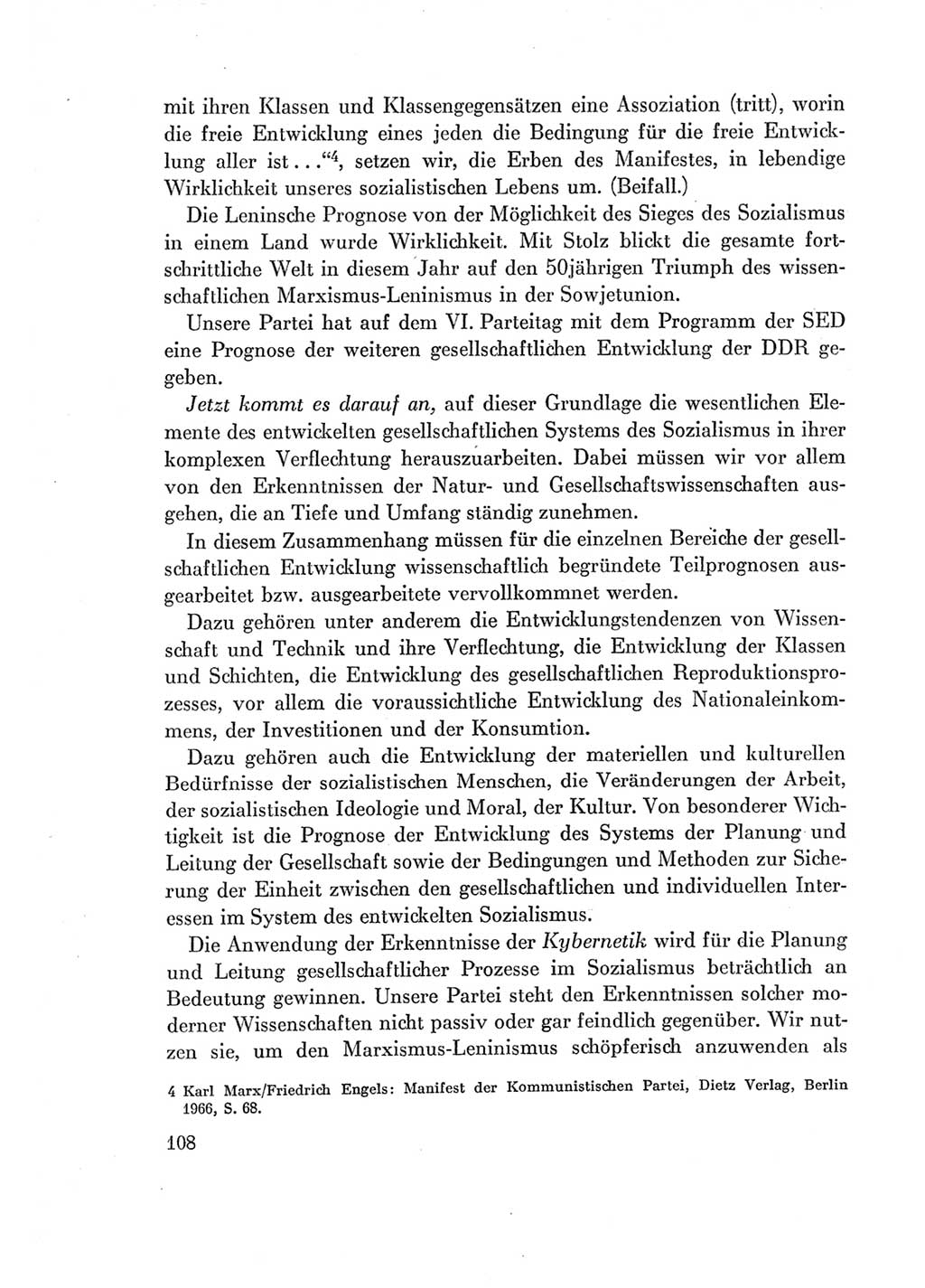 Protokoll der Verhandlungen des Ⅶ. Parteitages der Sozialistischen Einheitspartei Deutschlands (SED) [Deutsche Demokratische Republik (DDR)] 1967, Band Ⅰ, Seite 108 (Prot. Verh. Ⅶ. PT SED DDR 1967, Bd. Ⅰ, S. 108)