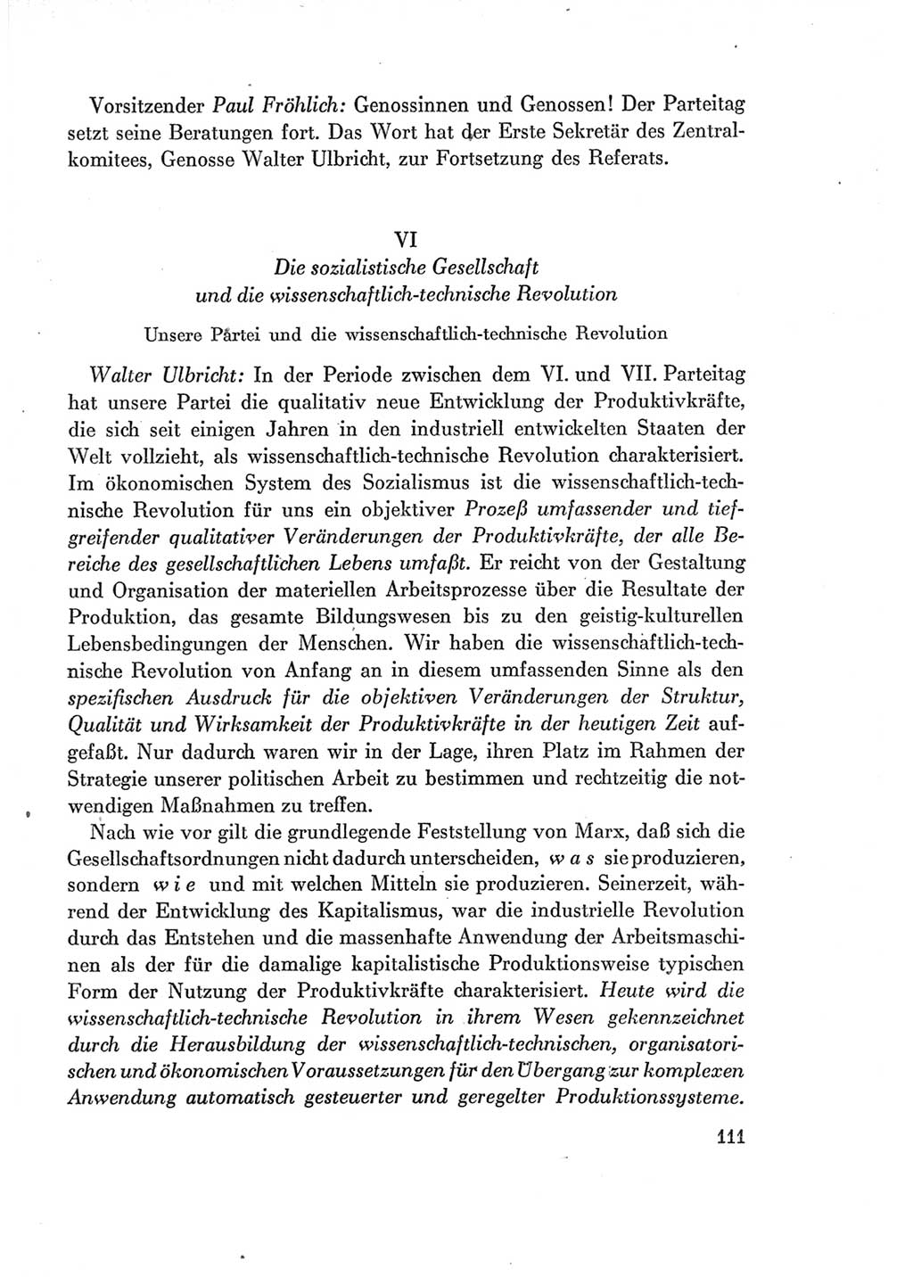 Protokoll der Verhandlungen des Ⅶ. Parteitages der Sozialistischen Einheitspartei Deutschlands (SED) [Deutsche Demokratische Republik (DDR)] 1967, Band Ⅰ, Seite 111 (Prot. Verh. Ⅶ. PT SED DDR 1967, Bd. Ⅰ, S. 111)