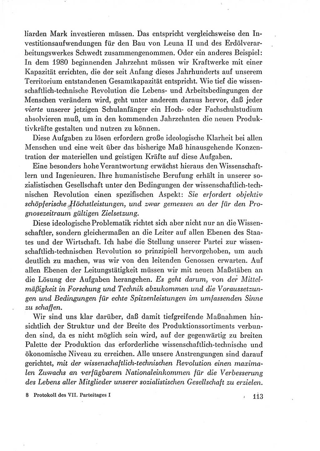 Protokoll der Verhandlungen des Ⅶ. Parteitages der Sozialistischen Einheitspartei Deutschlands (SED) [Deutsche Demokratische Republik (DDR)] 1967, Band Ⅰ, Seite 113 (Prot. Verh. Ⅶ. PT SED DDR 1967, Bd. Ⅰ, S. 113)