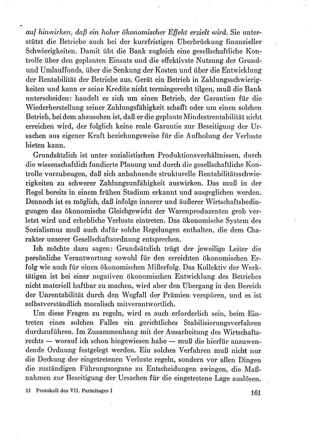Protokoll der Verhandlungen des Ⅶ. Parteitages der Sozialistischen Einheitspartei Deutschlands (SED) [Deutsche Demokratische Republik (DDR)] 1967, Band Ⅰ, Seite 161 (Prot. Verh. Ⅶ. PT SED DDR 1967, Bd. Ⅰ, S. 161)