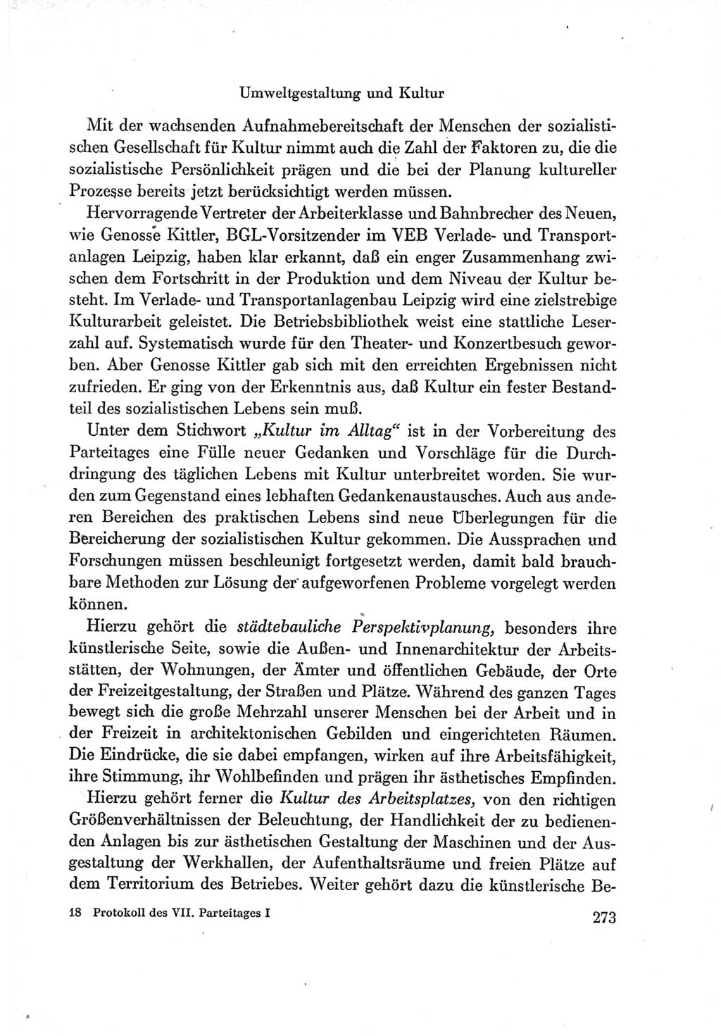 Protokoll der Verhandlungen des Ⅶ. Parteitages der Sozialistischen Einheitspartei Deutschlands (SED) [Deutsche Demokratische Republik (DDR)] 1967, Band Ⅰ, Seite 273 (Prot. Verh. Ⅶ. PT SED DDR 1967, Bd. Ⅰ, S. 273)