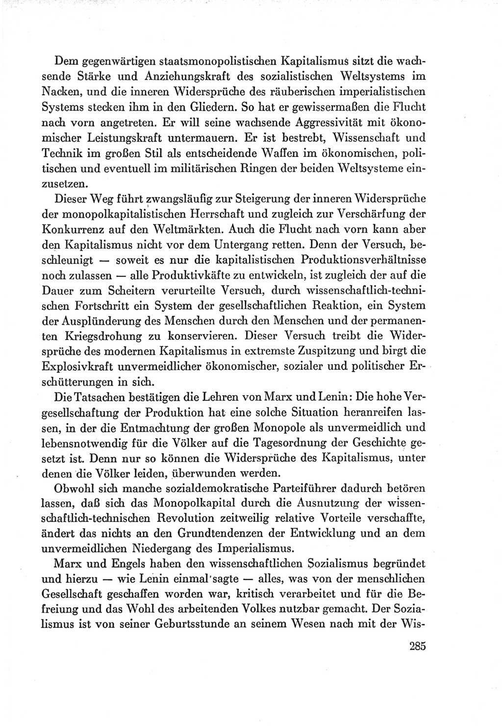 Protokoll der Verhandlungen des Ⅶ. Parteitages der Sozialistischen Einheitspartei Deutschlands (SED) [Deutsche Demokratische Republik (DDR)] 1967, Band Ⅰ, Seite 285 (Prot. Verh. Ⅶ. PT SED DDR 1967, Bd. Ⅰ, S. 285)