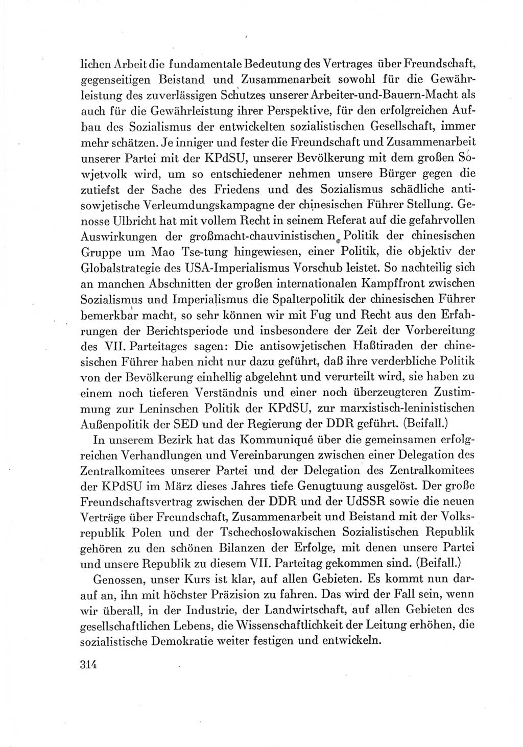 Protokoll der Verhandlungen des Ⅶ. Parteitages der Sozialistischen Einheitspartei Deutschlands (SED) [Deutsche Demokratische Republik (DDR)] 1967, Band Ⅰ, Seite 314 (Prot. Verh. Ⅶ. PT SED DDR 1967, Bd. Ⅰ, S. 314)
