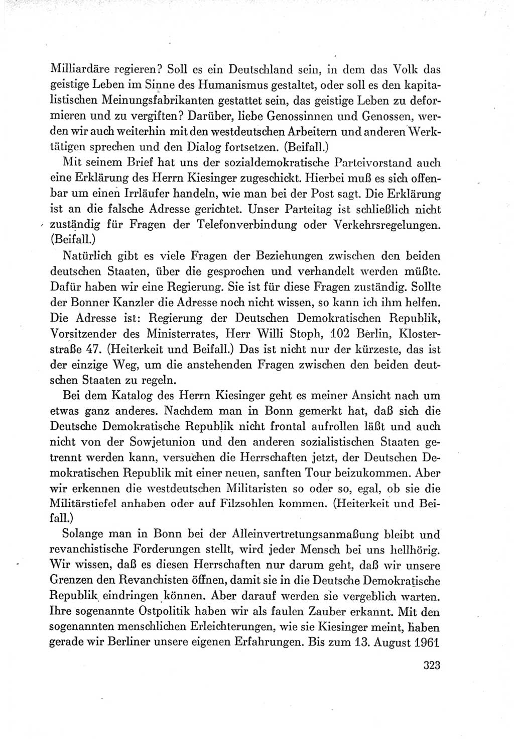 Protokoll der Verhandlungen des Ⅶ. Parteitages der Sozialistischen Einheitspartei Deutschlands (SED) [Deutsche Demokratische Republik (DDR)] 1967, Band Ⅰ, Seite 323 (Prot. Verh. Ⅶ. PT SED DDR 1967, Bd. Ⅰ, S. 323)