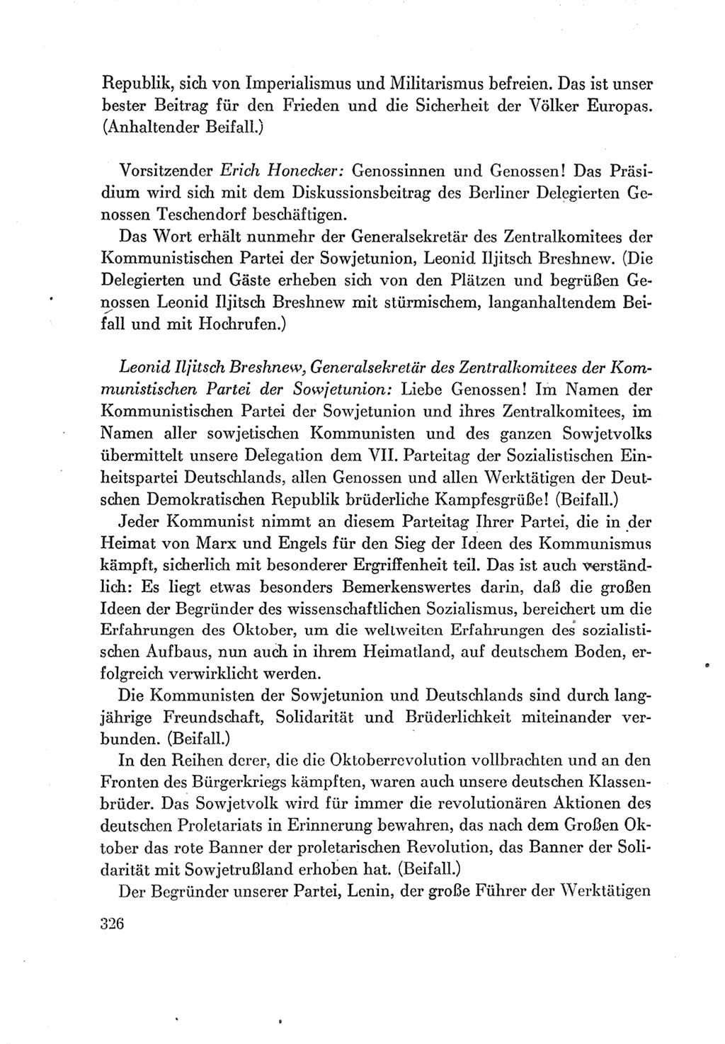 Protokoll der Verhandlungen des Ⅶ. Parteitages der Sozialistischen Einheitspartei Deutschlands (SED) [Deutsche Demokratische Republik (DDR)] 1967, Band Ⅰ, Seite 326 (Prot. Verh. Ⅶ. PT SED DDR 1967, Bd. Ⅰ, S. 326)