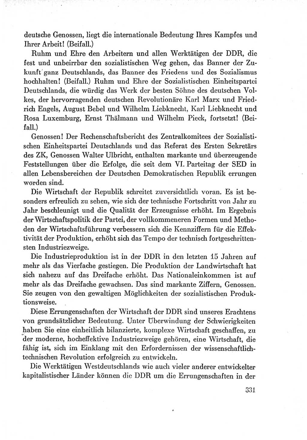 Protokoll der Verhandlungen des Ⅶ. Parteitages der Sozialistischen Einheitspartei Deutschlands (SED) [Deutsche Demokratische Republik (DDR)] 1967, Band Ⅰ, Seite 331 (Prot. Verh. Ⅶ. PT SED DDR 1967, Bd. Ⅰ, S. 331)