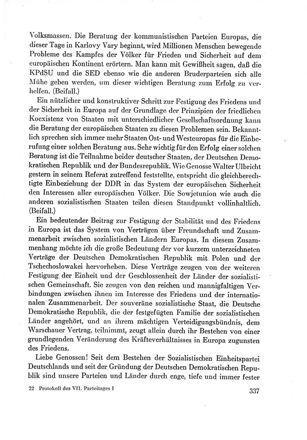 Protokoll der Verhandlungen des Ⅶ. Parteitages der Sozialistischen Einheitspartei Deutschlands (SED) [Deutsche Demokratische Republik (DDR)] 1967, Band Ⅰ, Seite 337 (Prot. Verh. Ⅶ. PT SED DDR 1967, Bd. Ⅰ, S. 337)