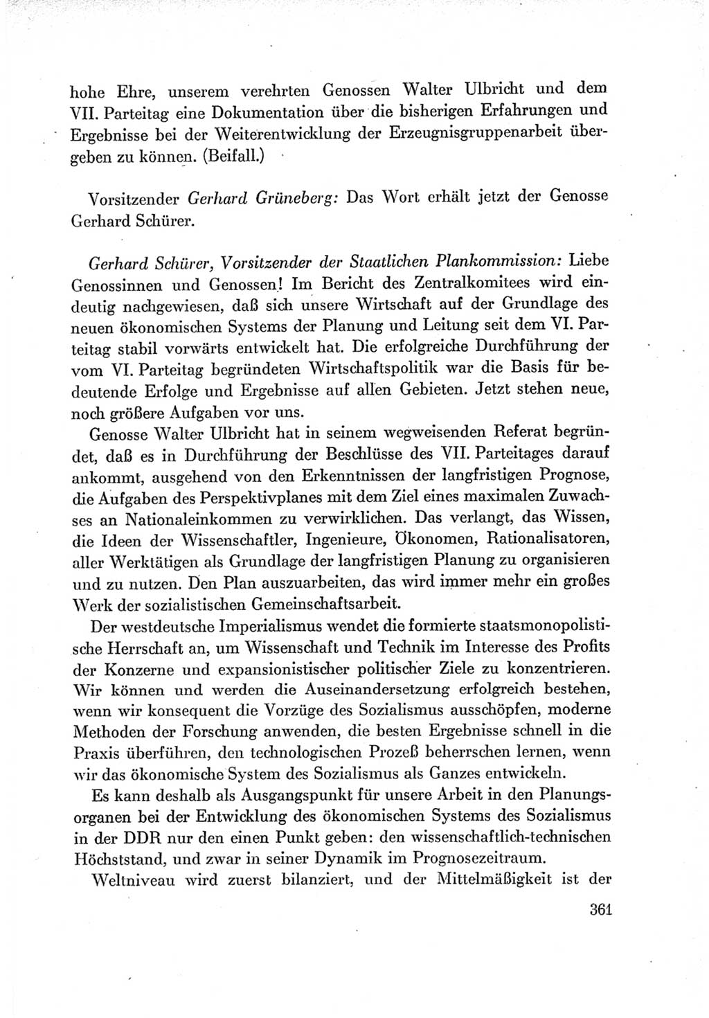 Protokoll der Verhandlungen des Ⅶ. Parteitages der Sozialistischen Einheitspartei Deutschlands (SED) [Deutsche Demokratische Republik (DDR)] 1967, Band Ⅰ, Seite 361 (Prot. Verh. Ⅶ. PT SED DDR 1967, Bd. Ⅰ, S. 361)
