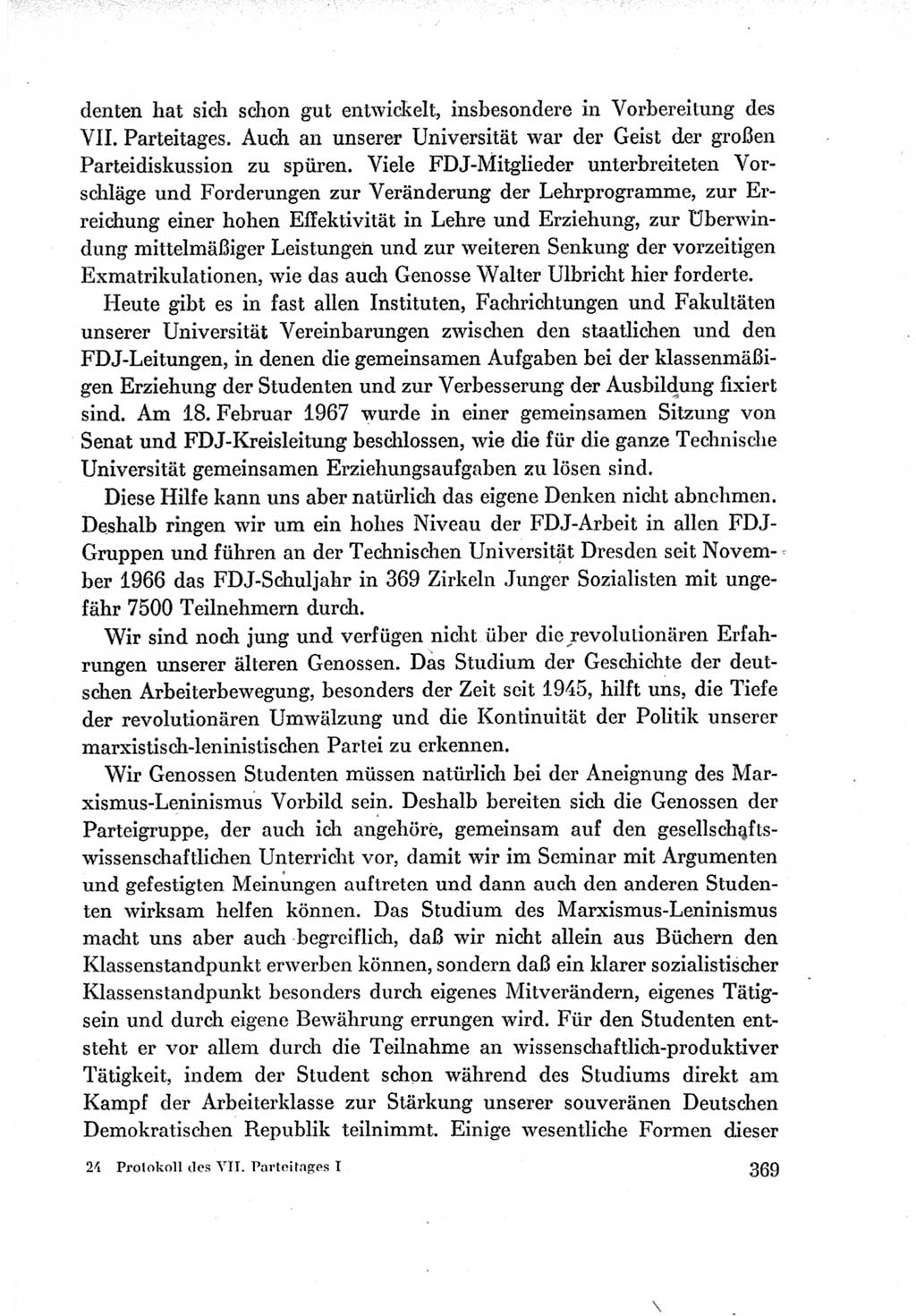 Protokoll der Verhandlungen des Ⅶ. Parteitages der Sozialistischen Einheitspartei Deutschlands (SED) [Deutsche Demokratische Republik (DDR)] 1967, Band Ⅰ, Seite 369 (Prot. Verh. Ⅶ. PT SED DDR 1967, Bd. Ⅰ, S. 369)