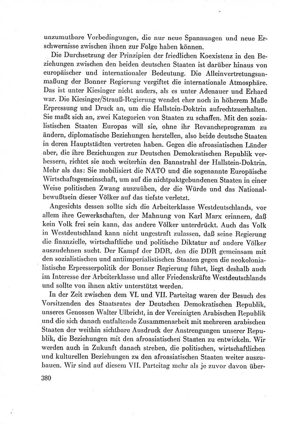 Protokoll der Verhandlungen des Ⅶ. Parteitages der Sozialistischen Einheitspartei Deutschlands (SED) [Deutsche Demokratische Republik (DDR)] 1967, Band Ⅰ, Seite 380 (Prot. Verh. Ⅶ. PT SED DDR 1967, Bd. Ⅰ, S. 380)