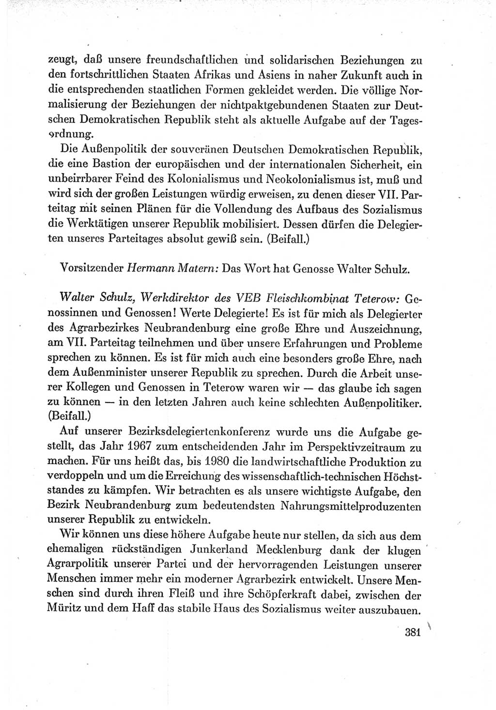 Protokoll der Verhandlungen des Ⅶ. Parteitages der Sozialistischen Einheitspartei Deutschlands (SED) [Deutsche Demokratische Republik (DDR)] 1967, Band Ⅰ, Seite 381 (Prot. Verh. Ⅶ. PT SED DDR 1967, Bd. Ⅰ, S. 381)