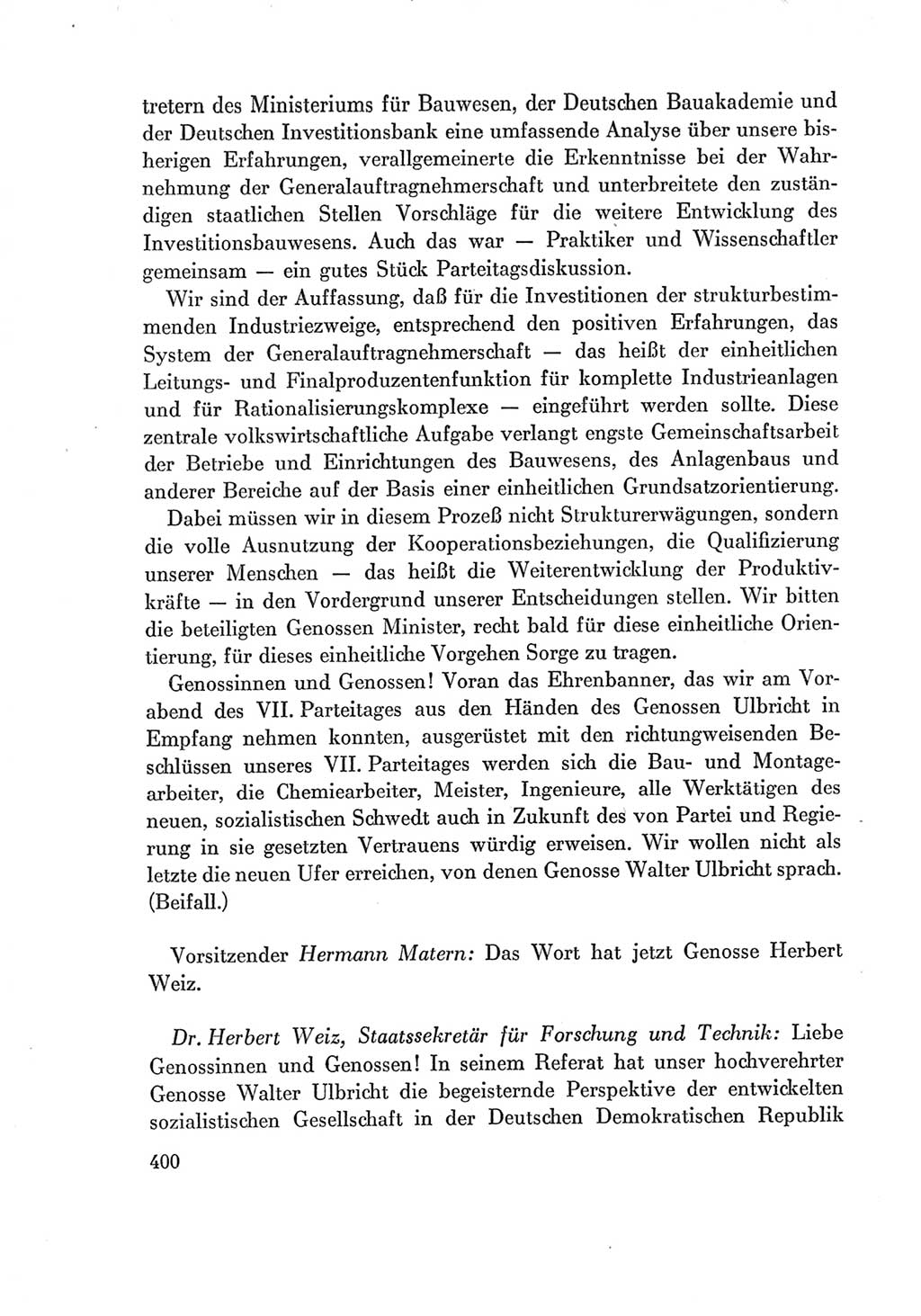 Protokoll der Verhandlungen des Ⅶ. Parteitages der Sozialistischen Einheitspartei Deutschlands (SED) [Deutsche Demokratische Republik (DDR)] 1967, Band Ⅰ, Seite 400 (Prot. Verh. Ⅶ. PT SED DDR 1967, Bd. Ⅰ, S. 400)