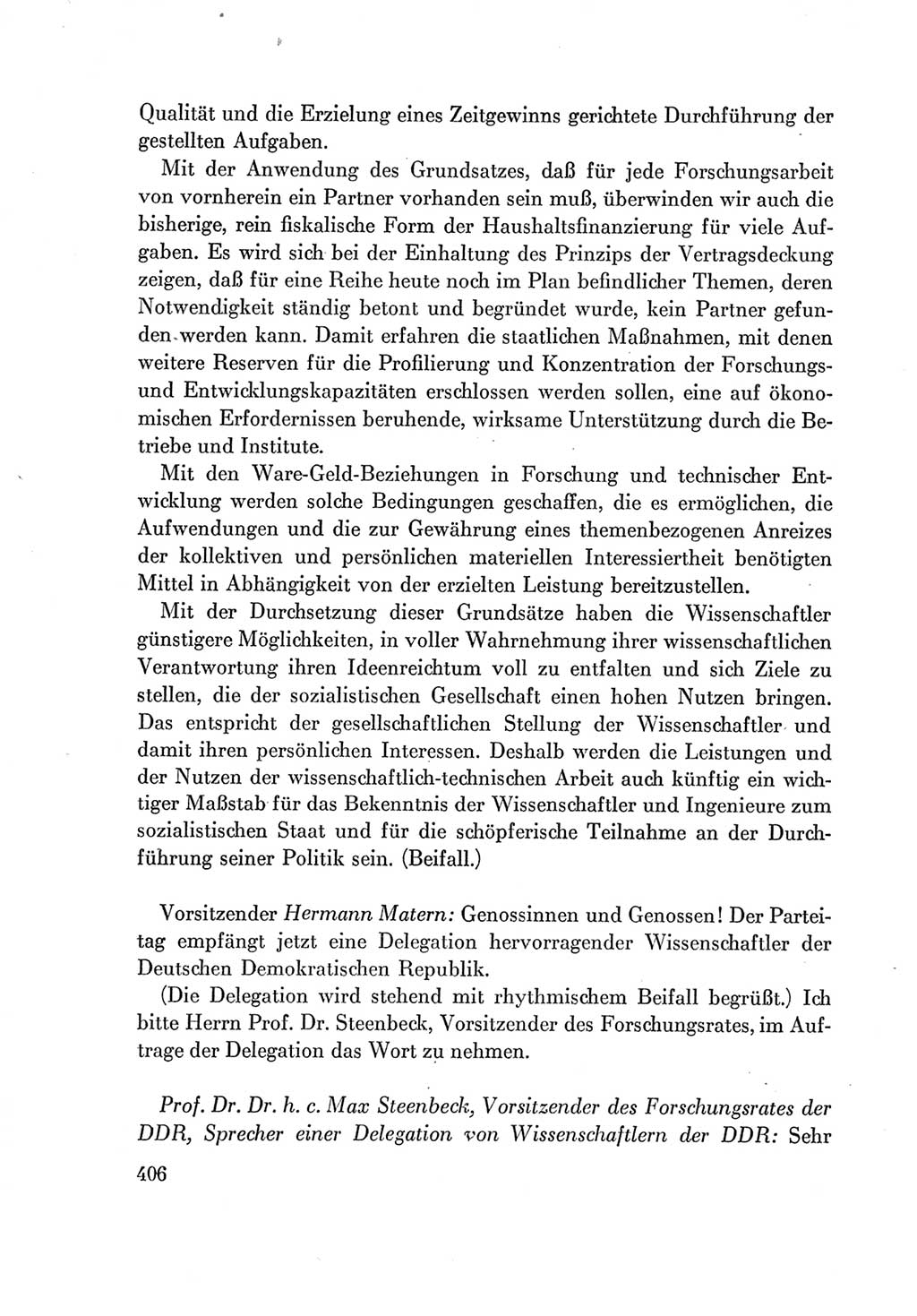 Protokoll der Verhandlungen des Ⅶ. Parteitages der Sozialistischen Einheitspartei Deutschlands (SED) [Deutsche Demokratische Republik (DDR)] 1967, Band Ⅰ, Seite 406 (Prot. Verh. Ⅶ. PT SED DDR 1967, Bd. Ⅰ, S. 406)