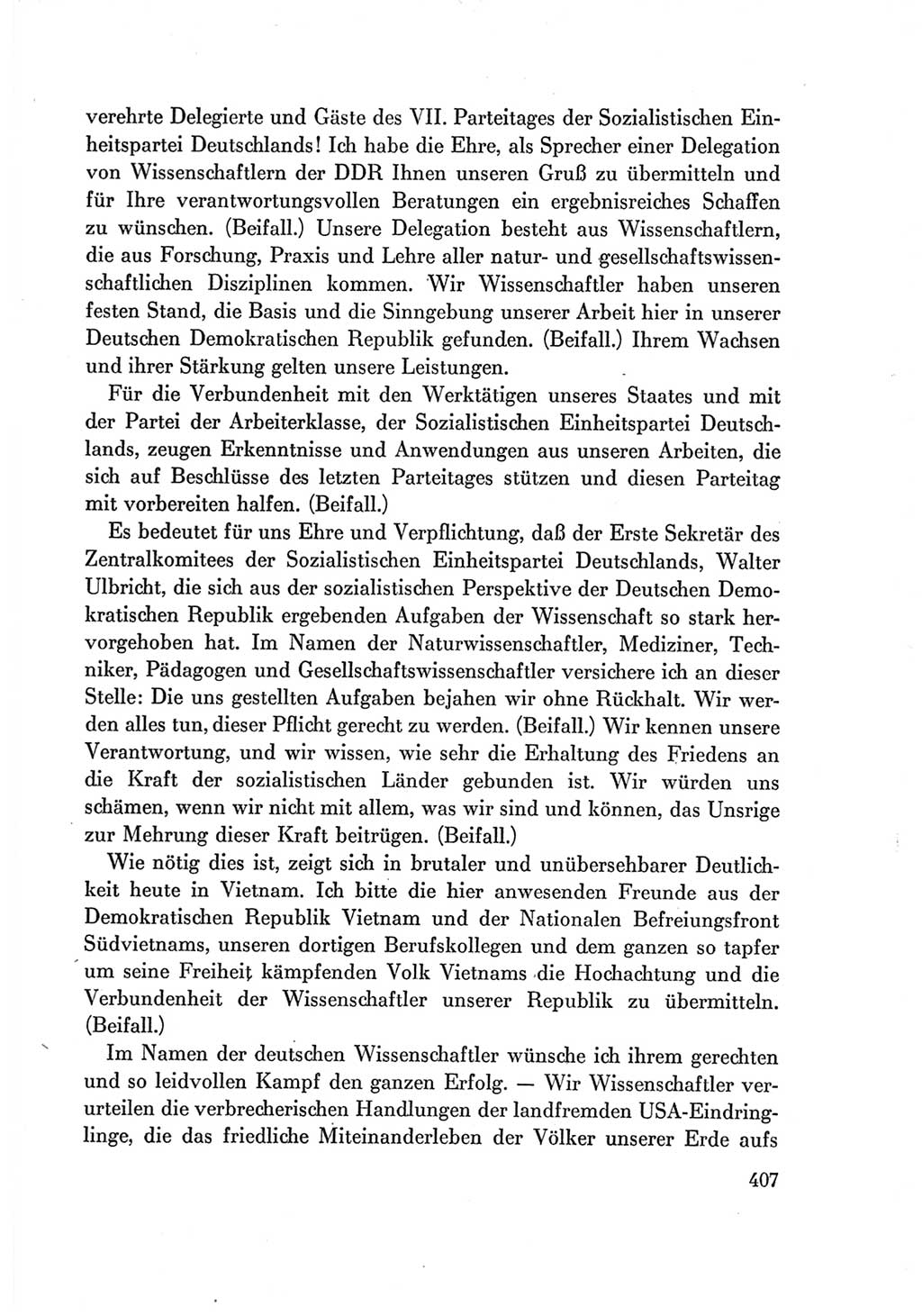 Protokoll der Verhandlungen des Ⅶ. Parteitages der Sozialistischen Einheitspartei Deutschlands (SED) [Deutsche Demokratische Republik (DDR)] 1967, Band Ⅰ, Seite 407 (Prot. Verh. Ⅶ. PT SED DDR 1967, Bd. Ⅰ, S. 407)
