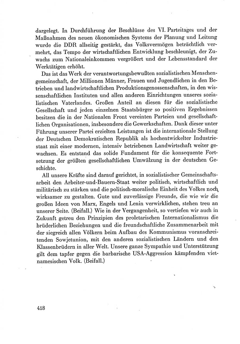 Protokoll der Verhandlungen des Ⅶ. Parteitages der Sozialistischen Einheitspartei Deutschlands (SED) [Deutsche Demokratische Republik (DDR)] 1967, Band Ⅰ, Seite 418 (Prot. Verh. Ⅶ. PT SED DDR 1967, Bd. Ⅰ, S. 418)