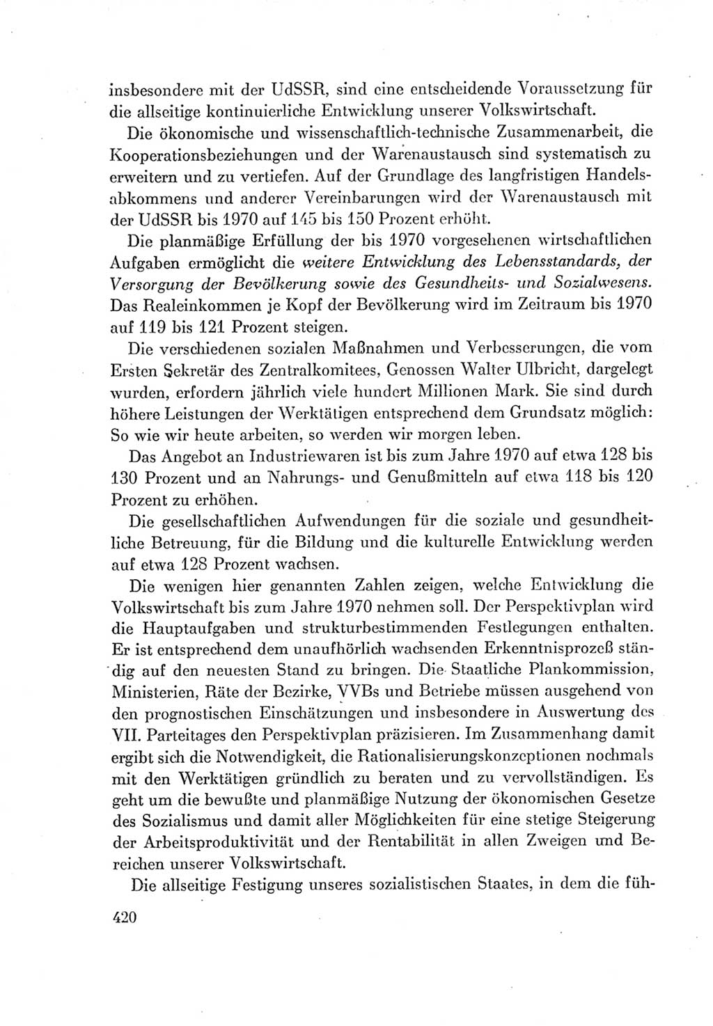 Protokoll der Verhandlungen des Ⅶ. Parteitages der Sozialistischen Einheitspartei Deutschlands (SED) [Deutsche Demokratische Republik (DDR)] 1967, Band Ⅰ, Seite 420 (Prot. Verh. Ⅶ. PT SED DDR 1967, Bd. Ⅰ, S. 420)