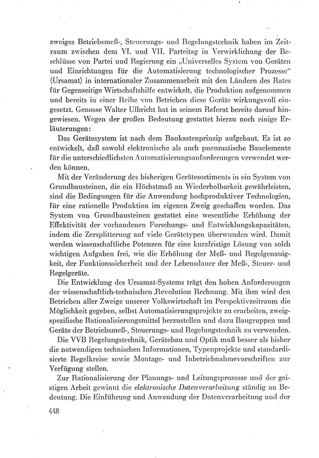 Protokoll der Verhandlungen des Ⅶ. Parteitages der Sozialistischen Einheitspartei Deutschlands (SED) [Deutsche Demokratische Republik (DDR)] 1967, Band Ⅰ, Seite 448 (Prot. Verh. Ⅶ. PT SED DDR 1967, Bd. Ⅰ, S. 448)